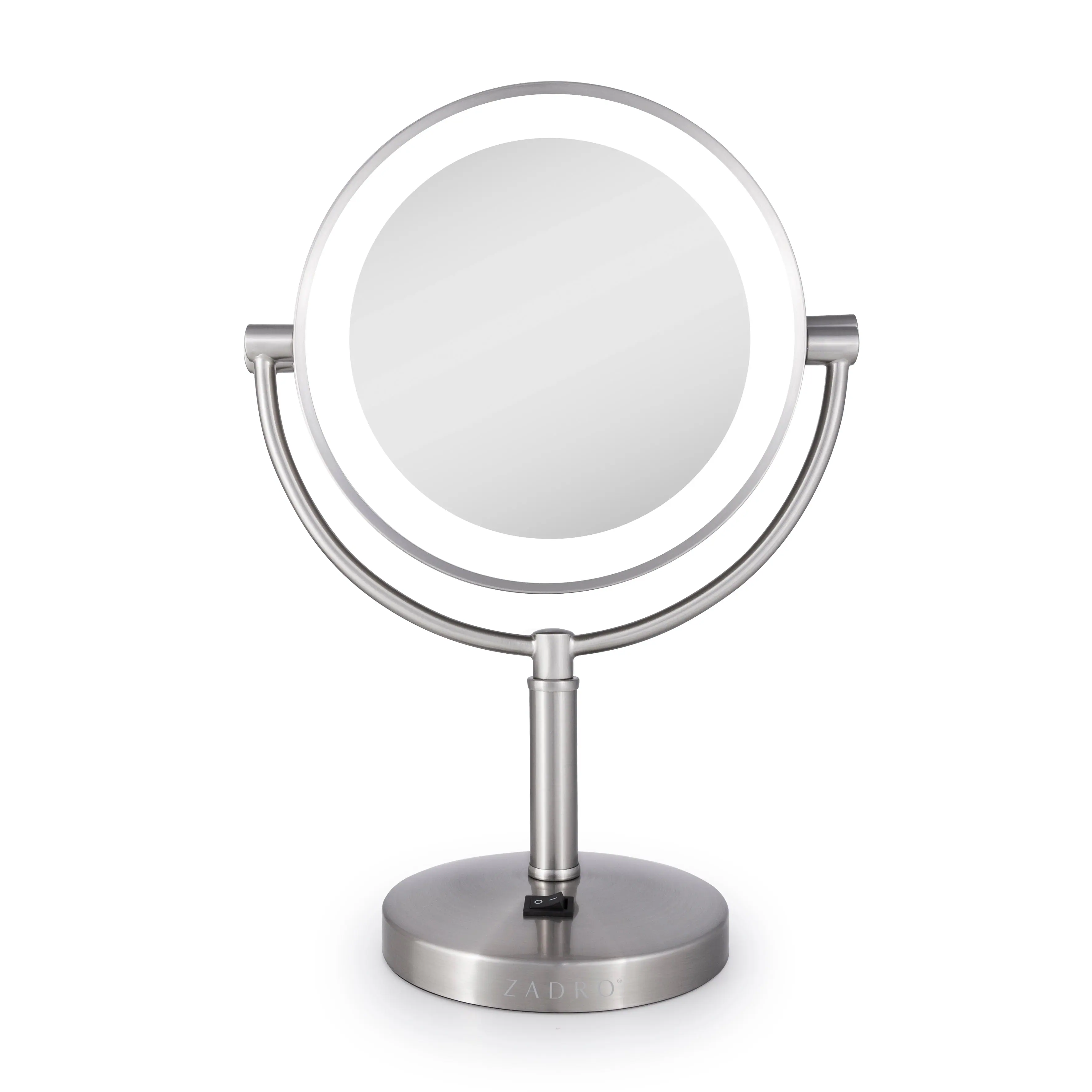 Front. Zadro - Laguna, LED Lighted Makeup Mirror with Magnification Options 5X, 10X - Satin Nickel.