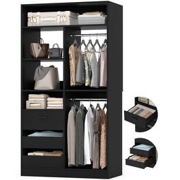 Aheaplus - 36" Wood Modular Walk-in Freestanding Closet Organizer: Closed/Half-Open Drawers, 6 Shelves (36" L x 15" W x 80" H) - Black