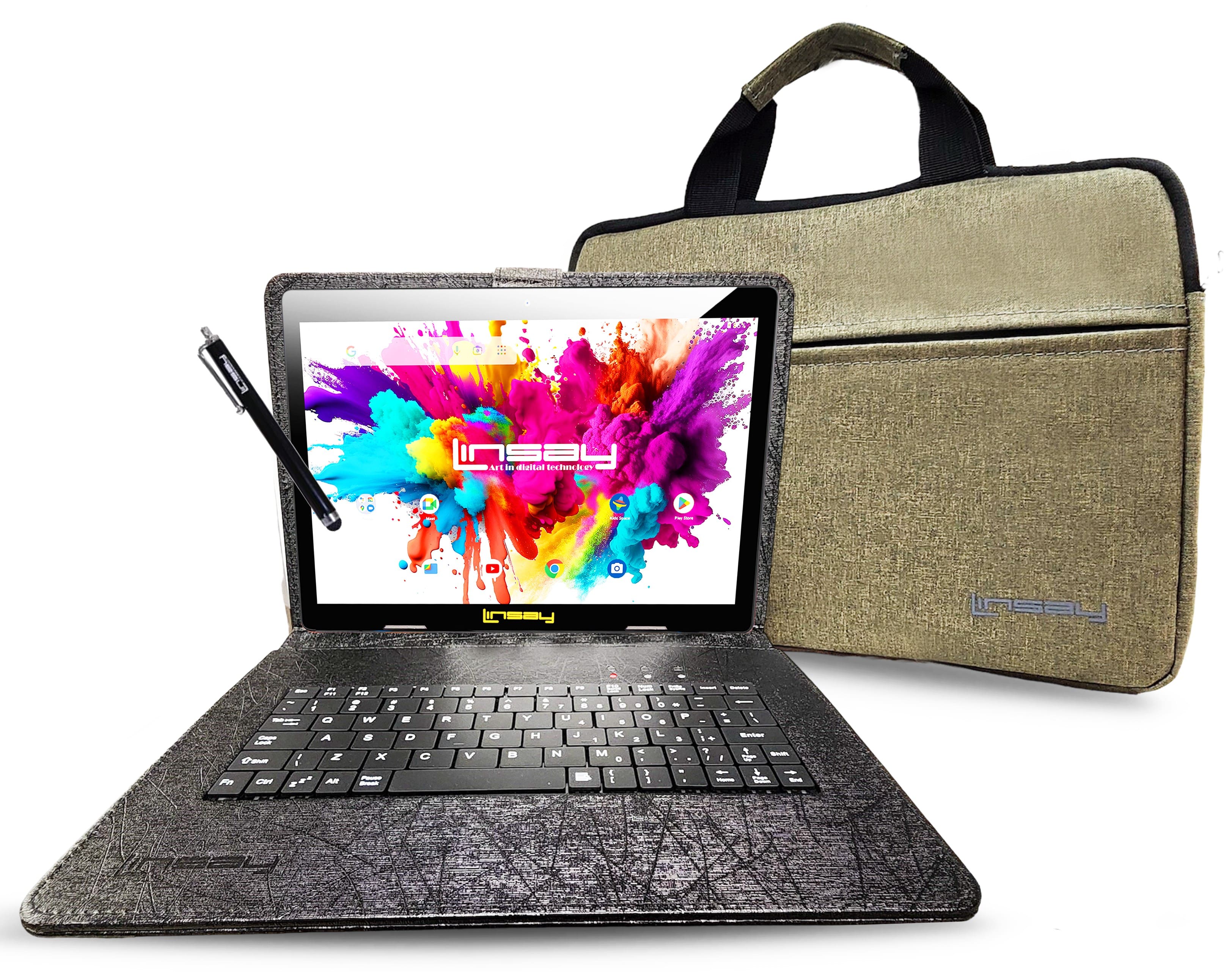 LINSAY - 10.1" Octa Core 128GB Storage Android 15 with Unique Oracle Keyboard Case and Tablet Briefcase - Black