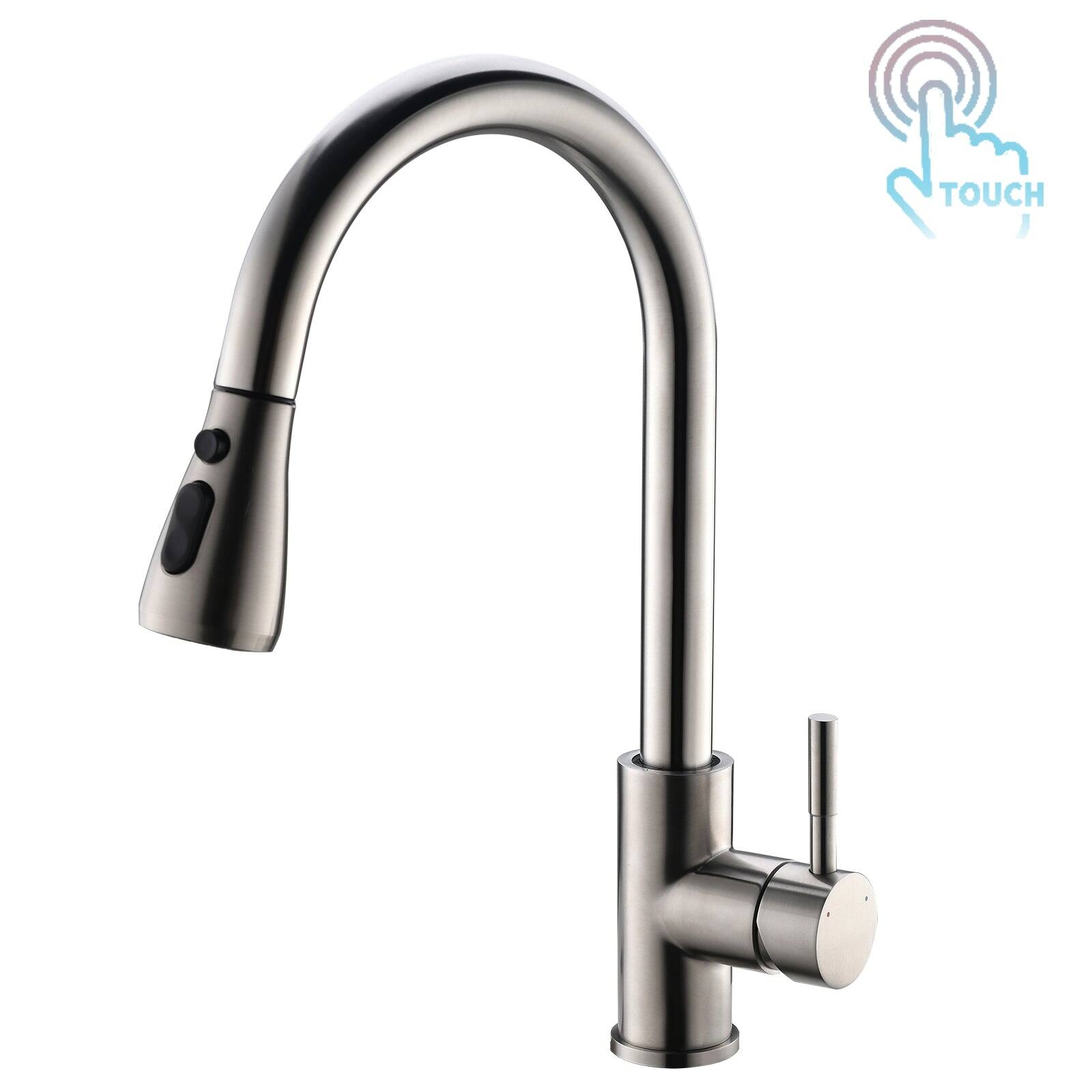 Alt View 1. Boyel Living - Contemporary Single Handle Gooseneck Pull Down Sprayer Kitchen Faucet Brushed Nickel - Brushed Nickel.