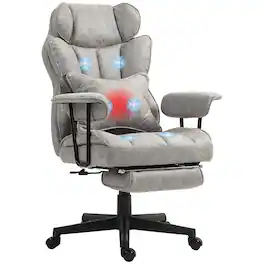 Homcom - Big and Tall Office Chair, Massage Office Chair with Footrest - Gray