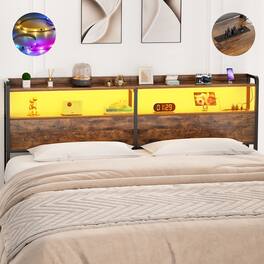 Aheaplus - Full Headboard Only, Headboard with Power Outlets and LED Lights for Full Size Bed, Easy Assembly - Brown