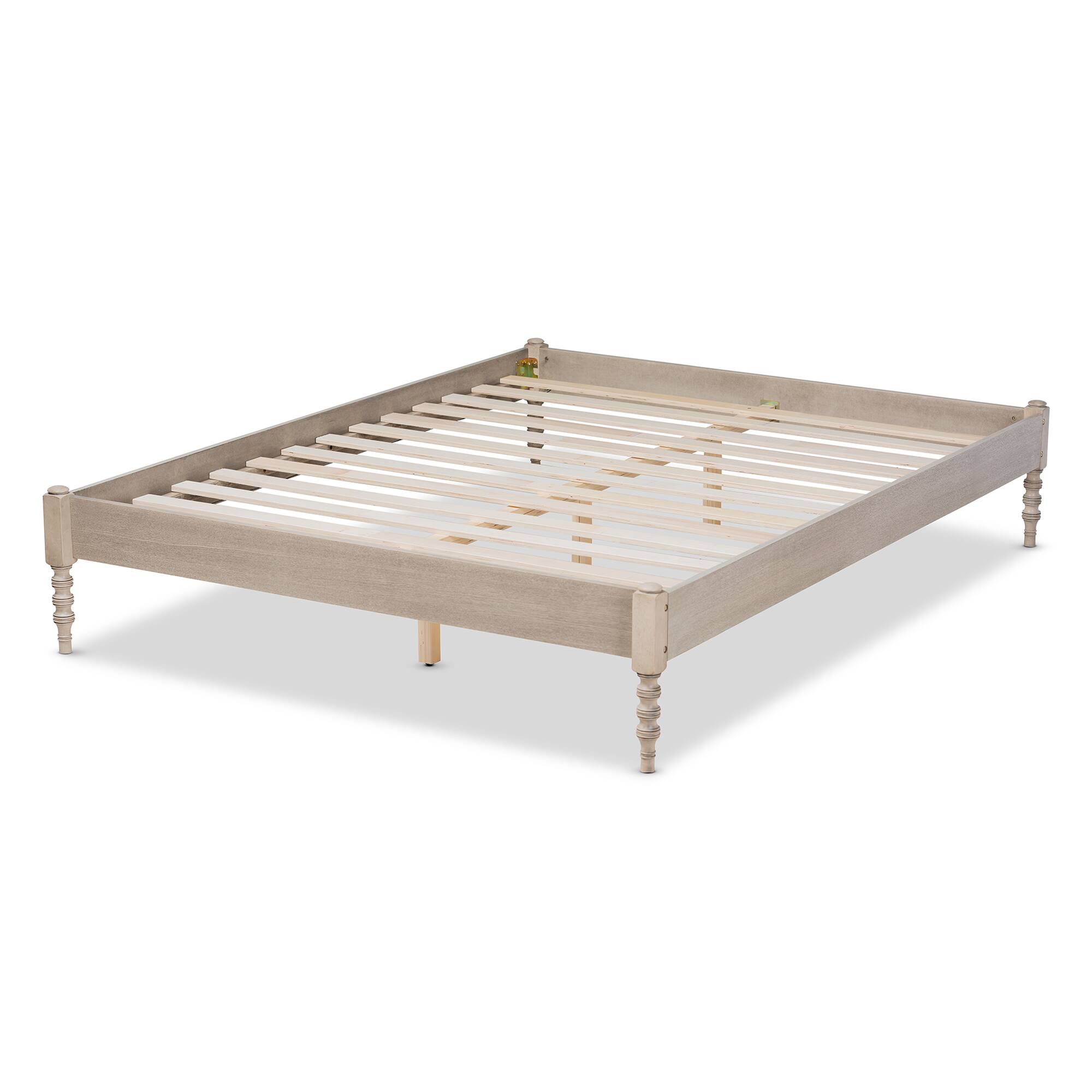Left. Baxton Studio - Cielle French Bohemian Antique White Oak Finished Wood Platform Bed Frame - Antique White.