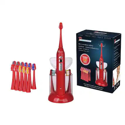 PURE. FRESH AND SONIC CLEAN. PURSONIC. RECHARGEABLE SONIC PRO SERIES TOOTHBRUSH. A BONUS 12 YEARS WORTH OF BRUSHES. HELPS REMOVE PLAQUE AND WHITEN TEETH. INCLUDES 54-POINTED BRUSHES.