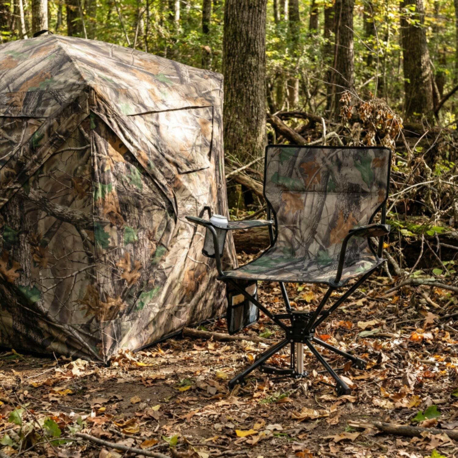 Alt View 6. Mondawe - Folding 360° Swivel Hunting Chair w Cup Holder & Storage Pockets Portable Outdoor Blind Seat - Green.