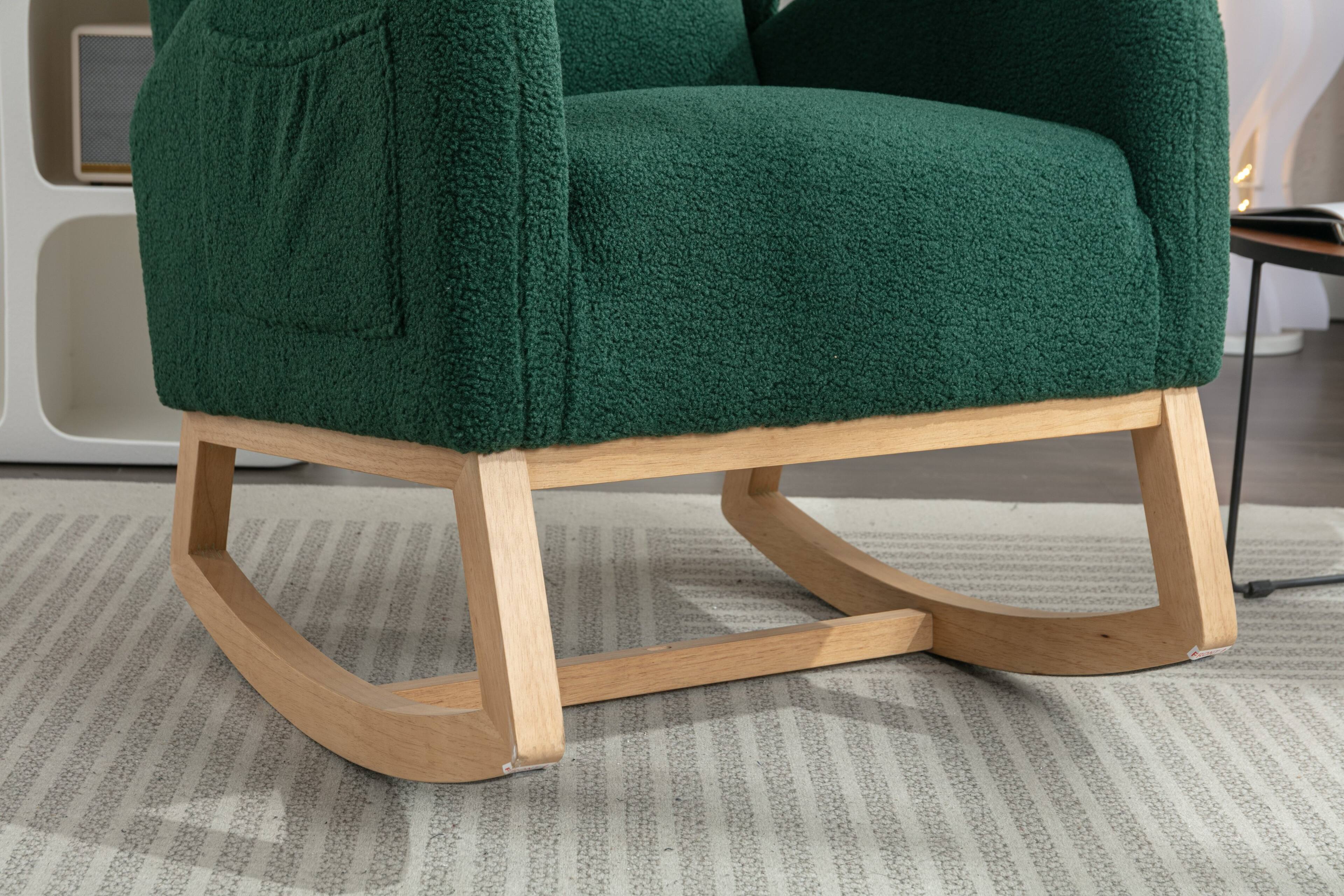 Back. Anysun - Teddy Fabric Rocking Chair With Packet Wood Legs - Green.