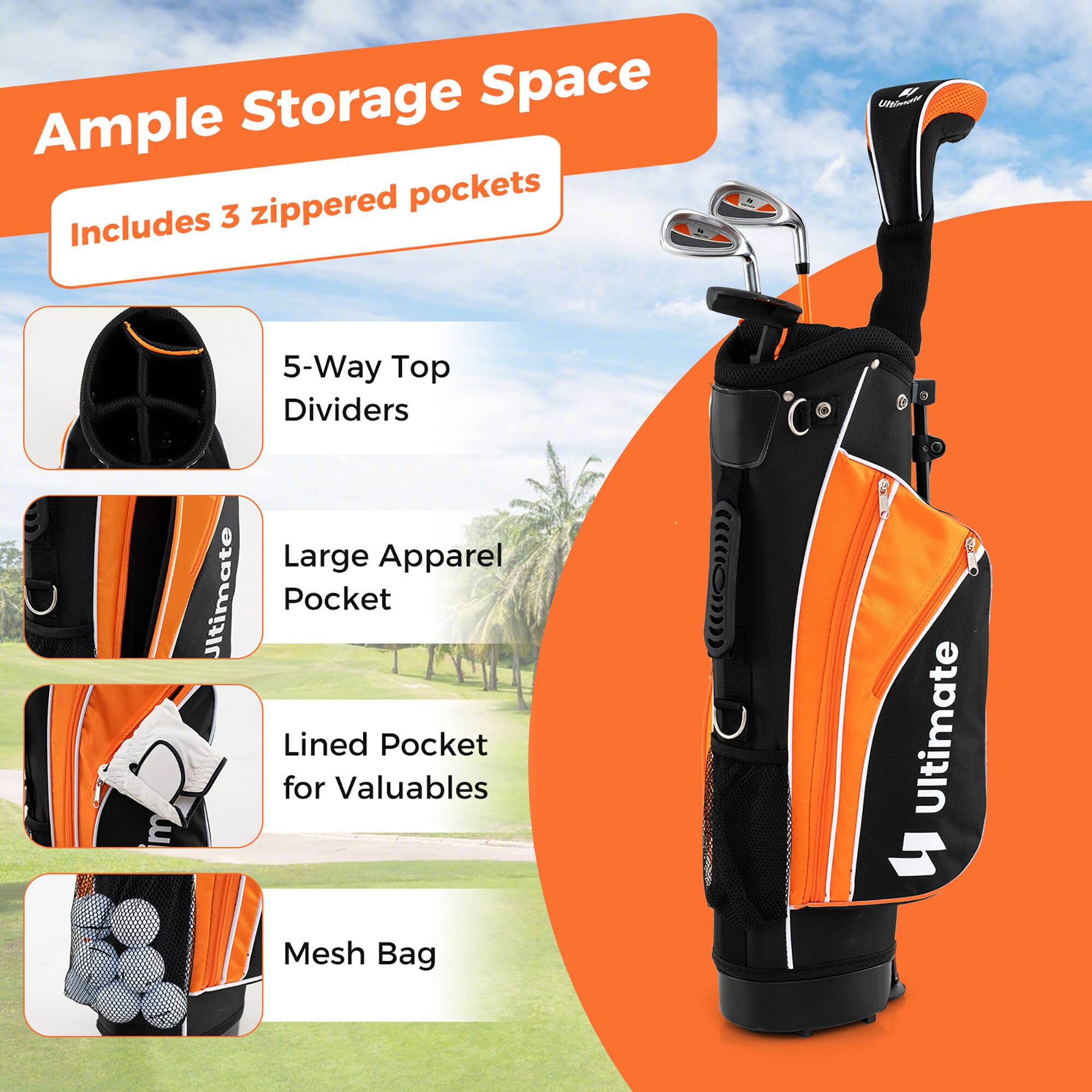 Ample Storage Space  
Includes 3 zippered pockets  

- 5-Way Top Dividers  
- Large Apparel Pocket  
- Lined Pocket for Valuables  
- Mesh Bag