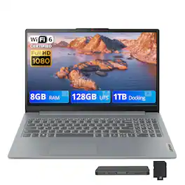 Lenovo - IdeaPad Slim 3i 15.6" FHD Laptop,Intel Core i3-N305,8GB LPDDR5,128GB UFS+1TB Dock,Intel UHD Graphics,WiFi 6,Win11 - Arctic Grey