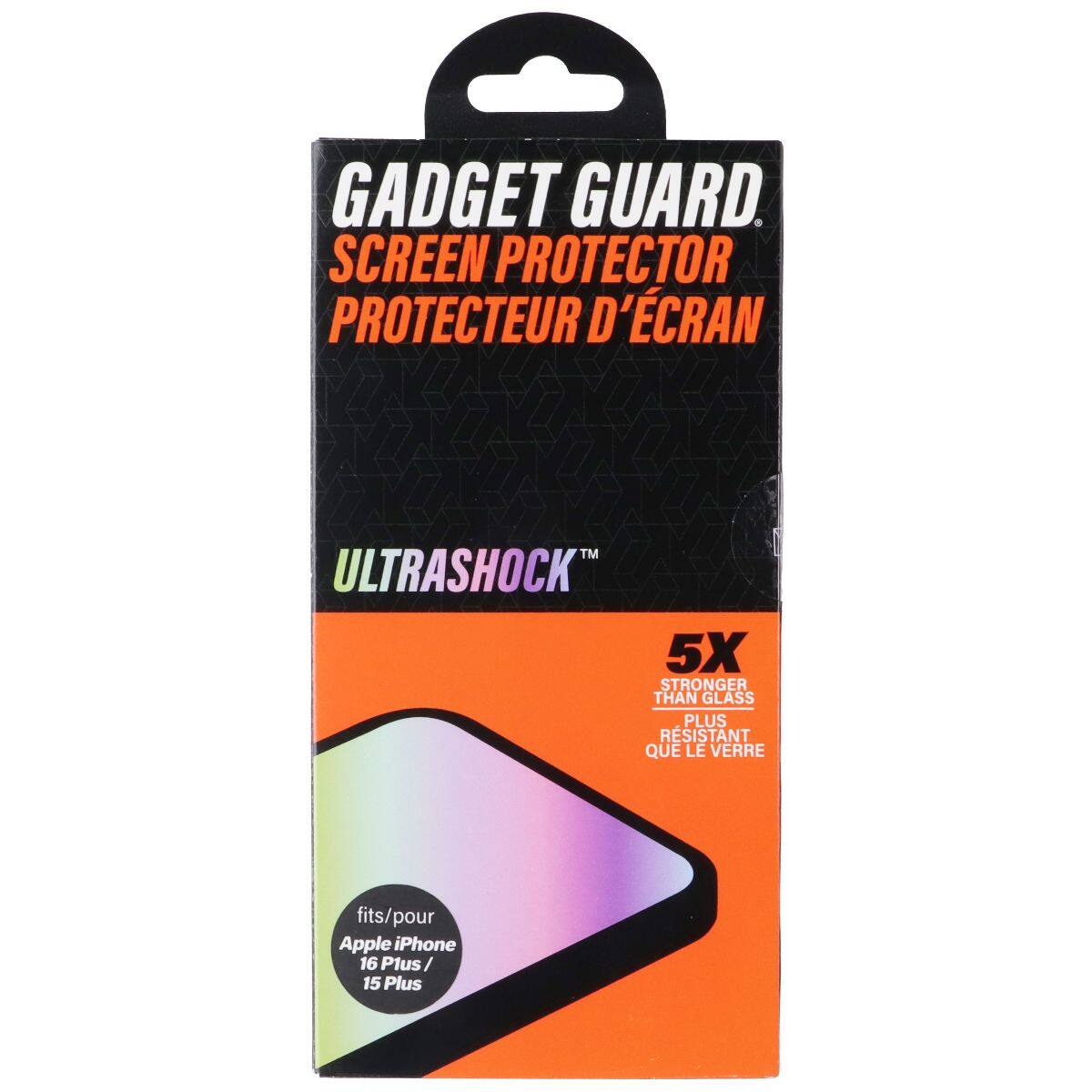 GADGET GUARD. SCREEN PROTECTOR PROTECTEUR D'ÉCRAN TM ULTRASHOCK 5X STRONGER THAN GLASS PLUS RESISTANT QUE LE VERRE fits/pour Apple iPhone 16 Plus/ 15 Plus