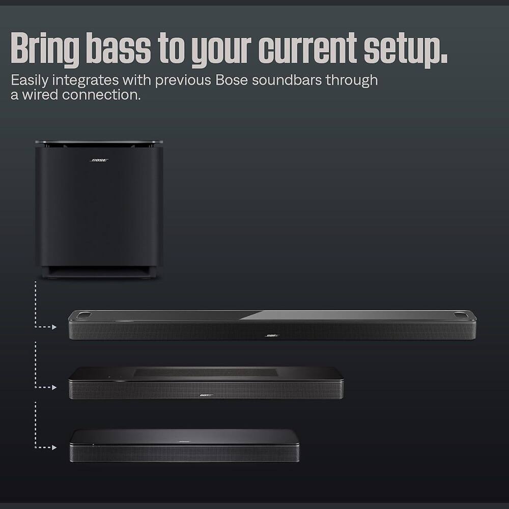Bring bass to your current setup. Easily integrates with previous Bose soundbars through a wired connection.