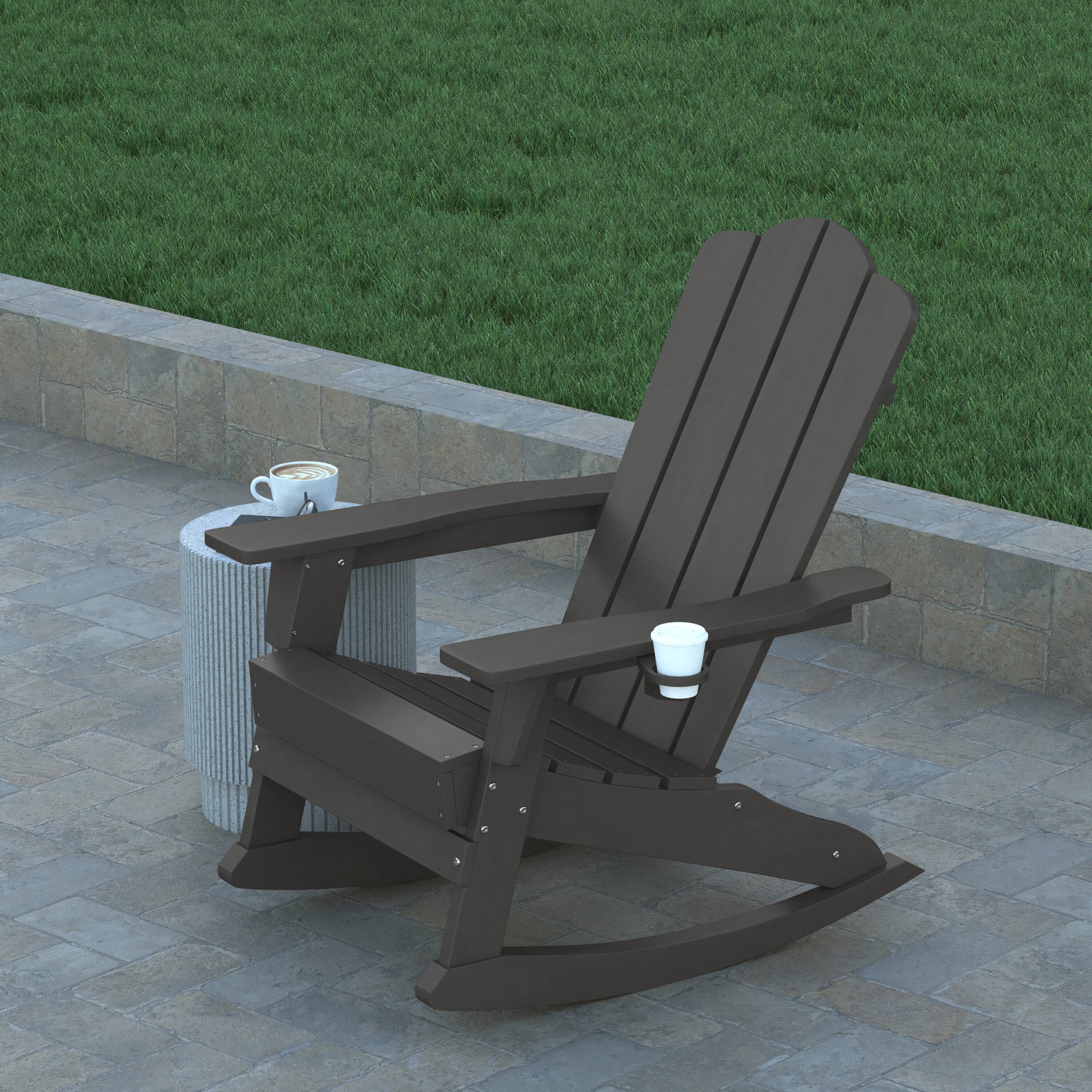 Alt View 1. Emma + Oliver - Haley Adirondack Rocking Chair with Cup Holder, Weather Resistant HDPE Adirondack Rocking Chair - Gray.