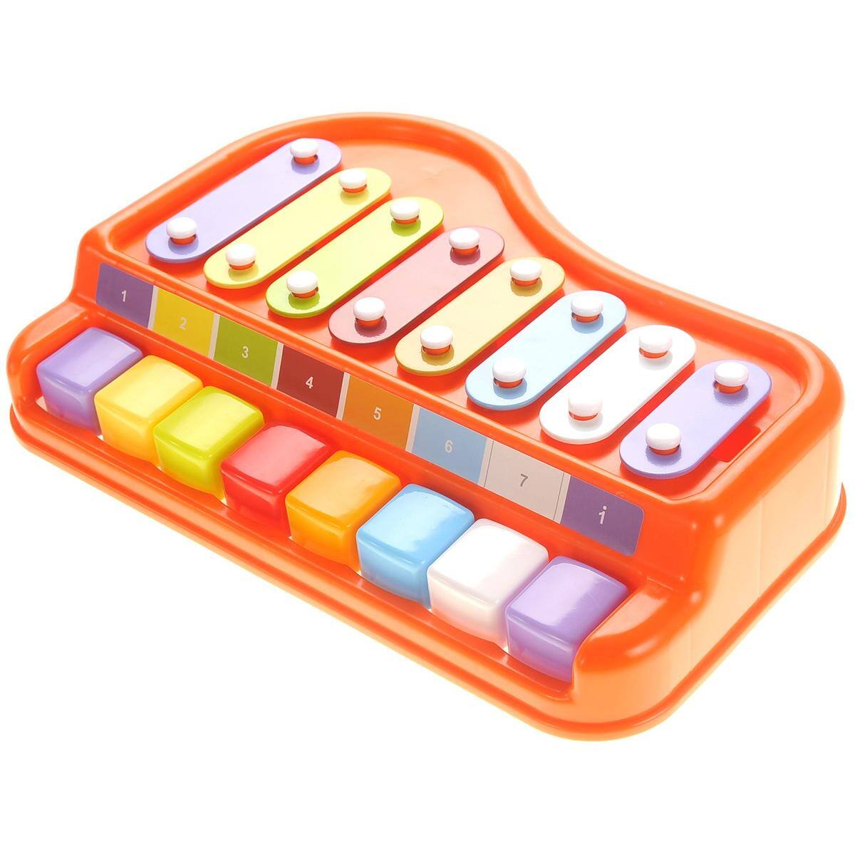 Front. JuzToys - 2 in 1 Baby Piano Xylophone for Toddlers 1-3, Keyboard Baby Xylophone Piano, Educational Musical Toy for Kids Orange - Orange.