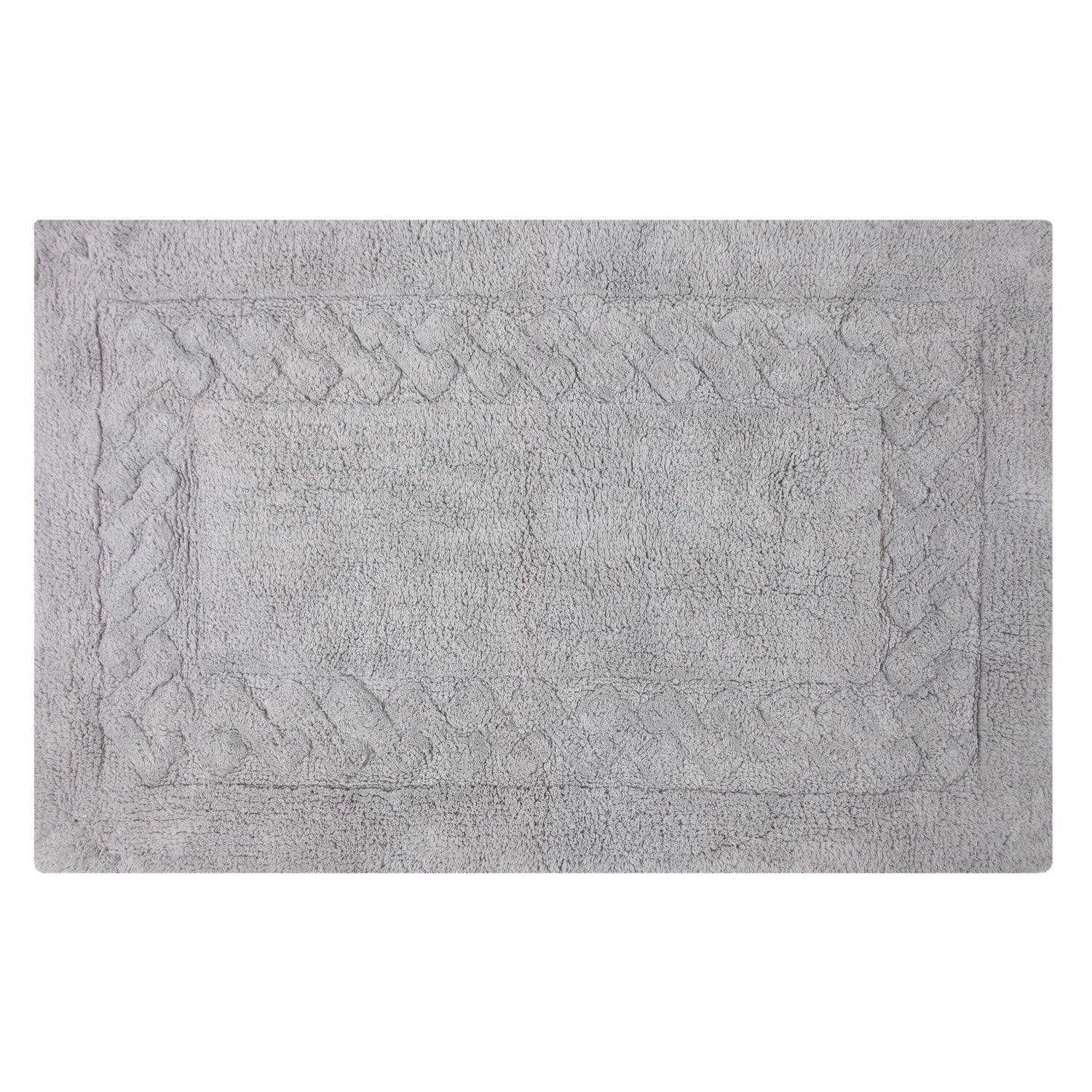 Left. Knightsbridge - Knightsbridge Silver Chain Bath Rug - Luxurious Cotton Non-Skid Back - Silver.