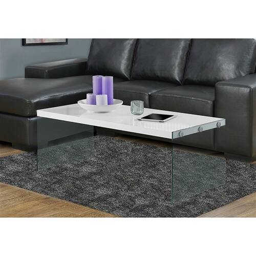 Angle. SlickBlue - Sleek Rectangular Coffee Table with Tempered Glass Supports - White.