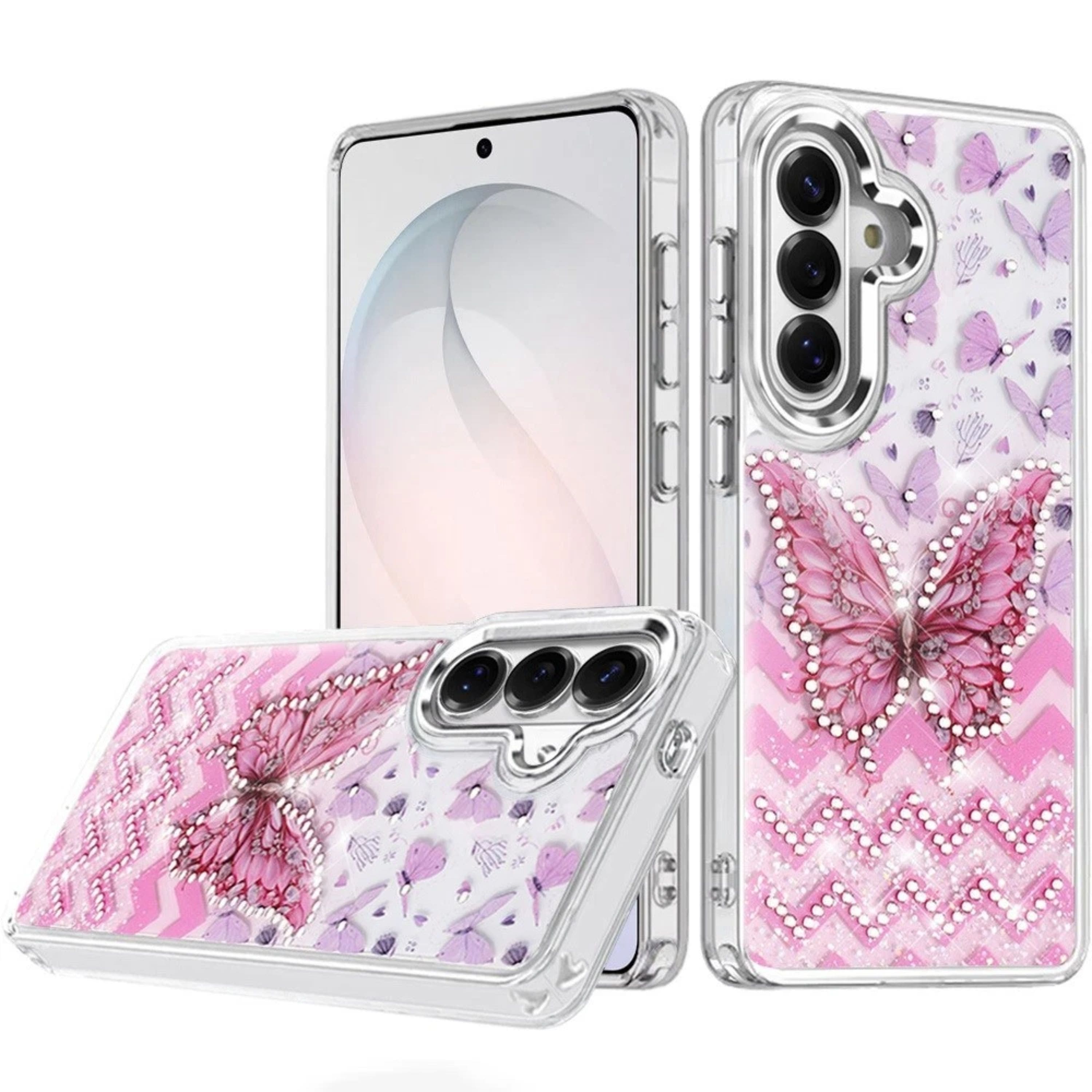 Kitcheniva - Elegant Epoxy Crystal Jewel Decorative Case With Tempered Glass For Samsung S26 FE C - Multicolor