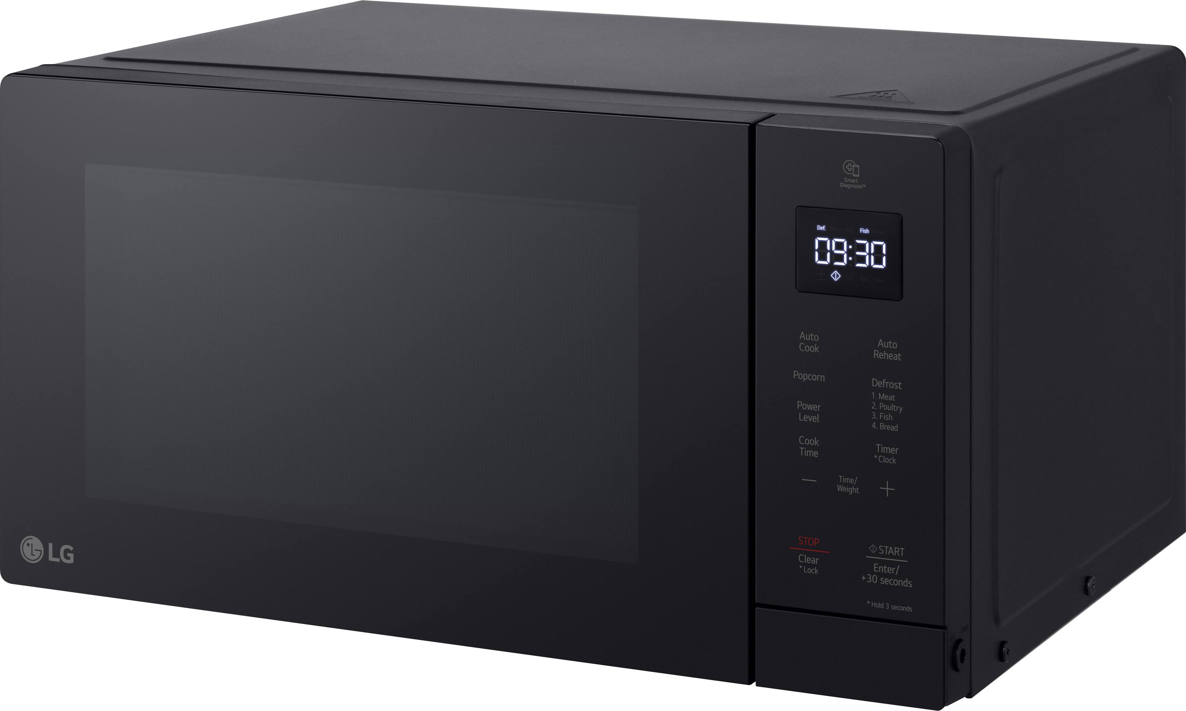 Smart Diagnosis  
Del Fich  
09:30  
Auto Cook  
Popcorn  
Power Level  
Cook Time  
Auto Reheat  
Defrost  
1. Meat  
2. Poultry  
3. Fish  
4. Bread  
Timer  
Clock  
Time/ Weight  
+  
LG  
STOP  
Clear "Lock  
START  
Enter/ +30 seconds  
Hold : seconds