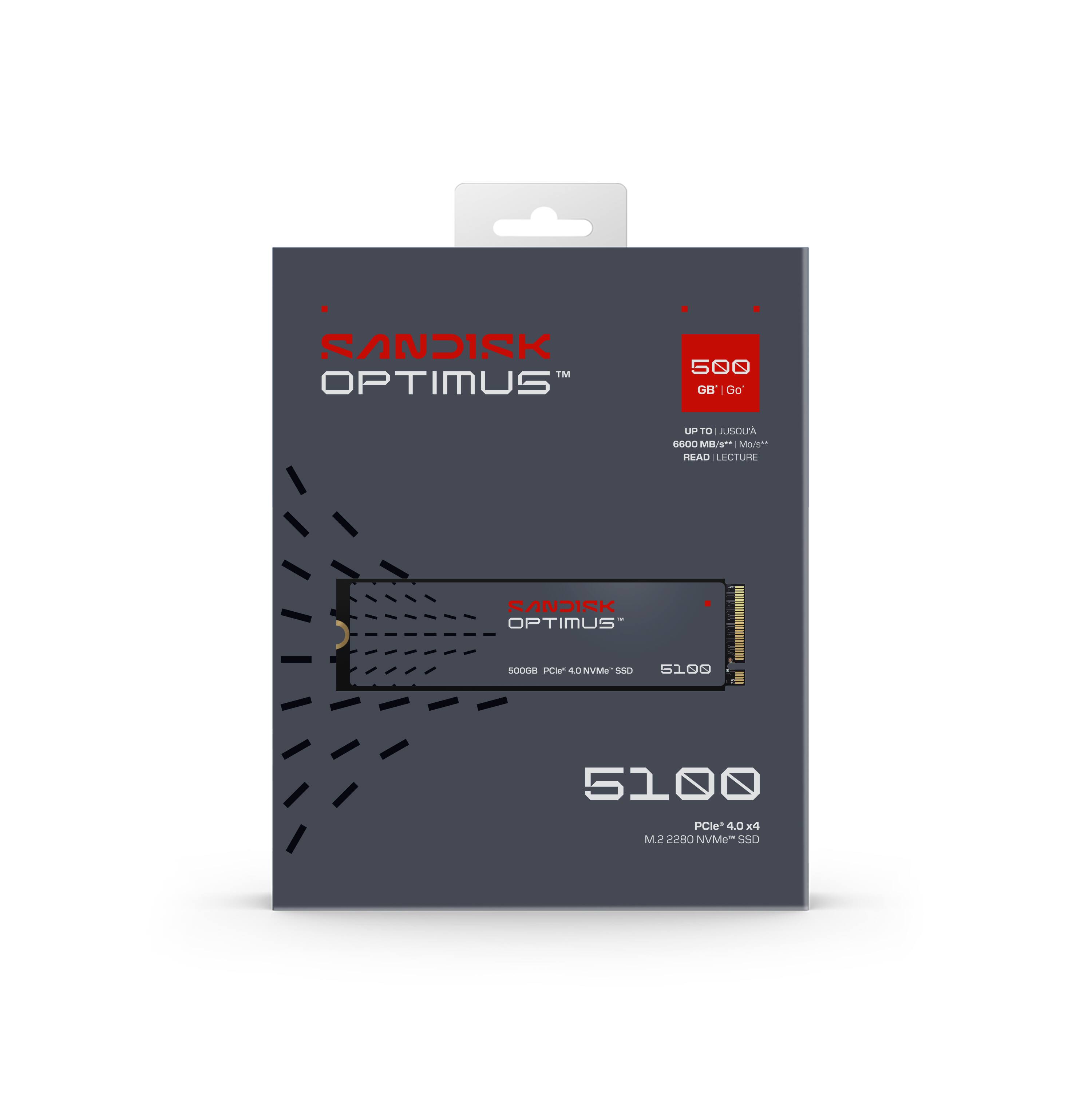 SANDISK OPTIMUS 500  
UP TO 600 MB/S READ  
SANDISK OPTIMUS SA  
5100  
PCIe 4.0 x4  
M.2 2280 NVMe SSD