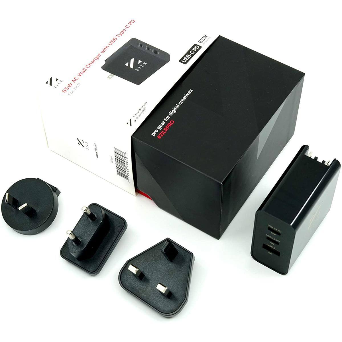 PD USB Type-C 65W with USB-CPD Wall Charger  
ZILR AC 65W  
ZILR For creatives  
Guarantee*  
QUELIUM digital for pro  
#ZILRPRO gear  
79805