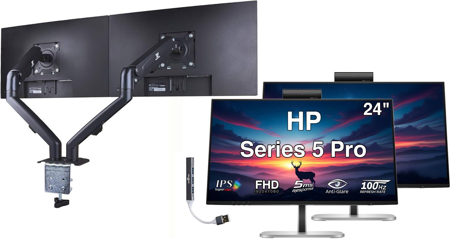 "HP - Series 5 Pro 24"" FHD IPS Monitor, 5ms Response Time, Anti-Glare, HDMI 2 Pack w/DKZ Hub & Ergoflexy Dual Mount Arm - Black/Silver" price history on PriceWatchPro