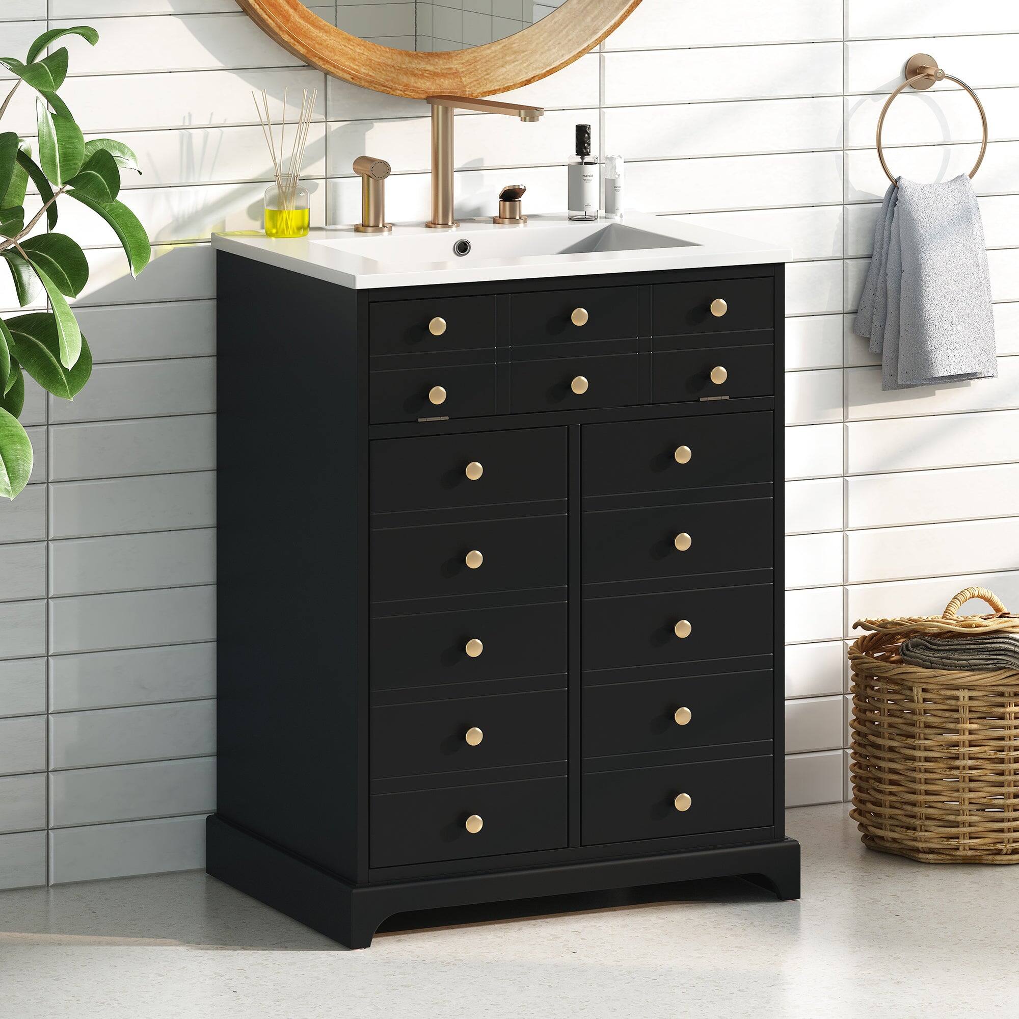 Alt View 2. Boyel Living - 24 Inch Bathroom Vanity with Ceramic Sink Drawer and Double Doors Black - Black.