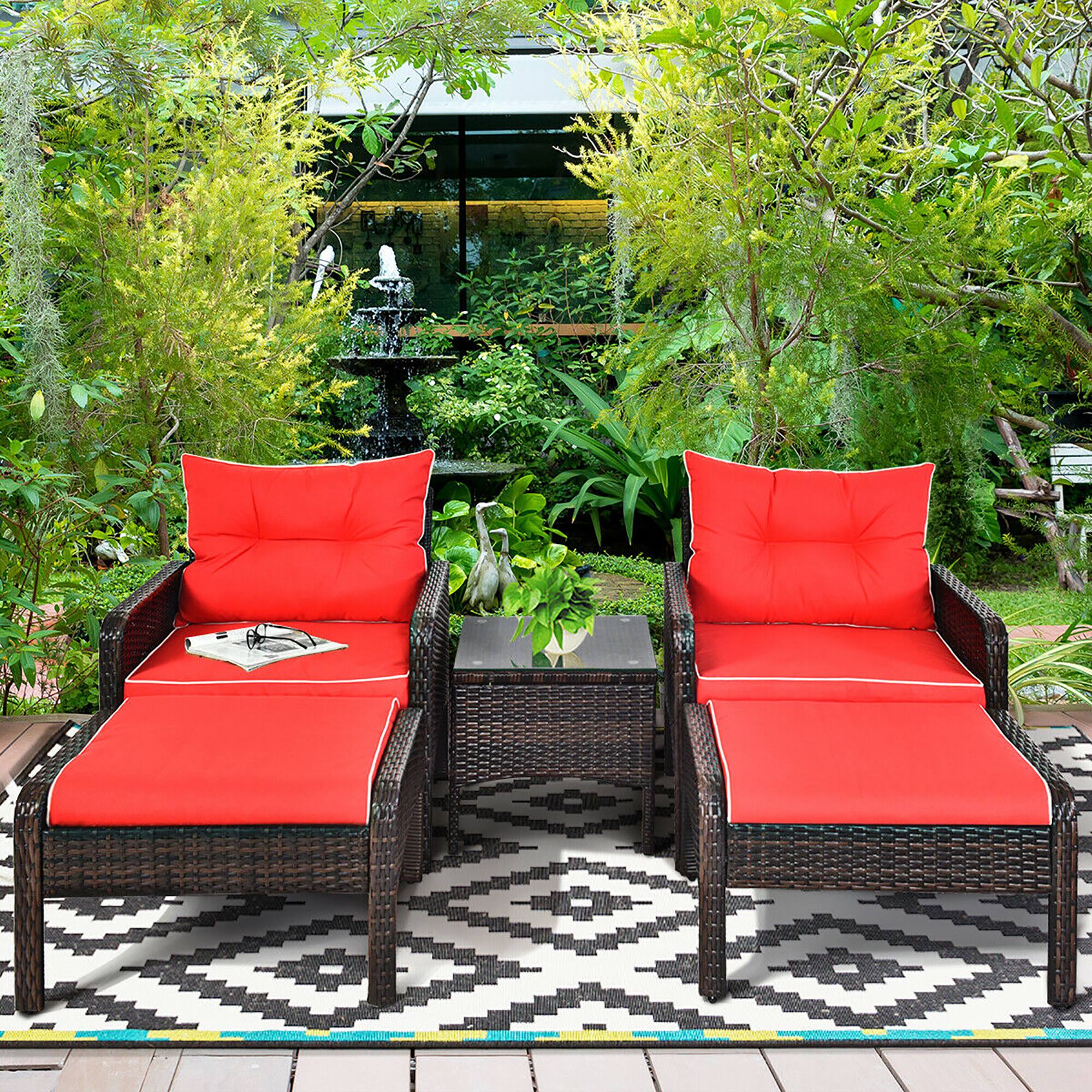 Alt View 4. Costway - Costway 5 PCS Patio Rattan Furniture Set Sofa Ottoman Table Cushioned Yard - Red.