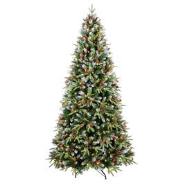 BreeBe - 8FT Christmas Tree with 600 Warm White LED Lights 2850 Snow-Tipped PE+PVC Branches - Green,White