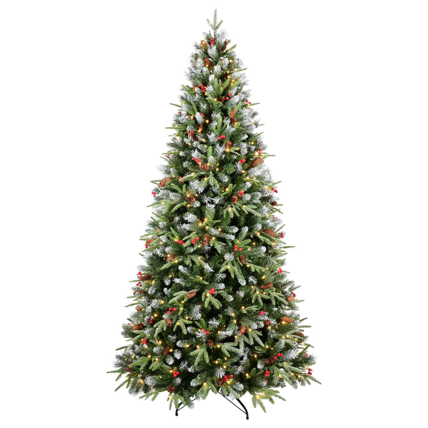 Front. BreeBe - 8FT Christmas Tree with 600 Warm White LED Lights 2850 Snow-Tipped PE+PVC Branches - Green,White.