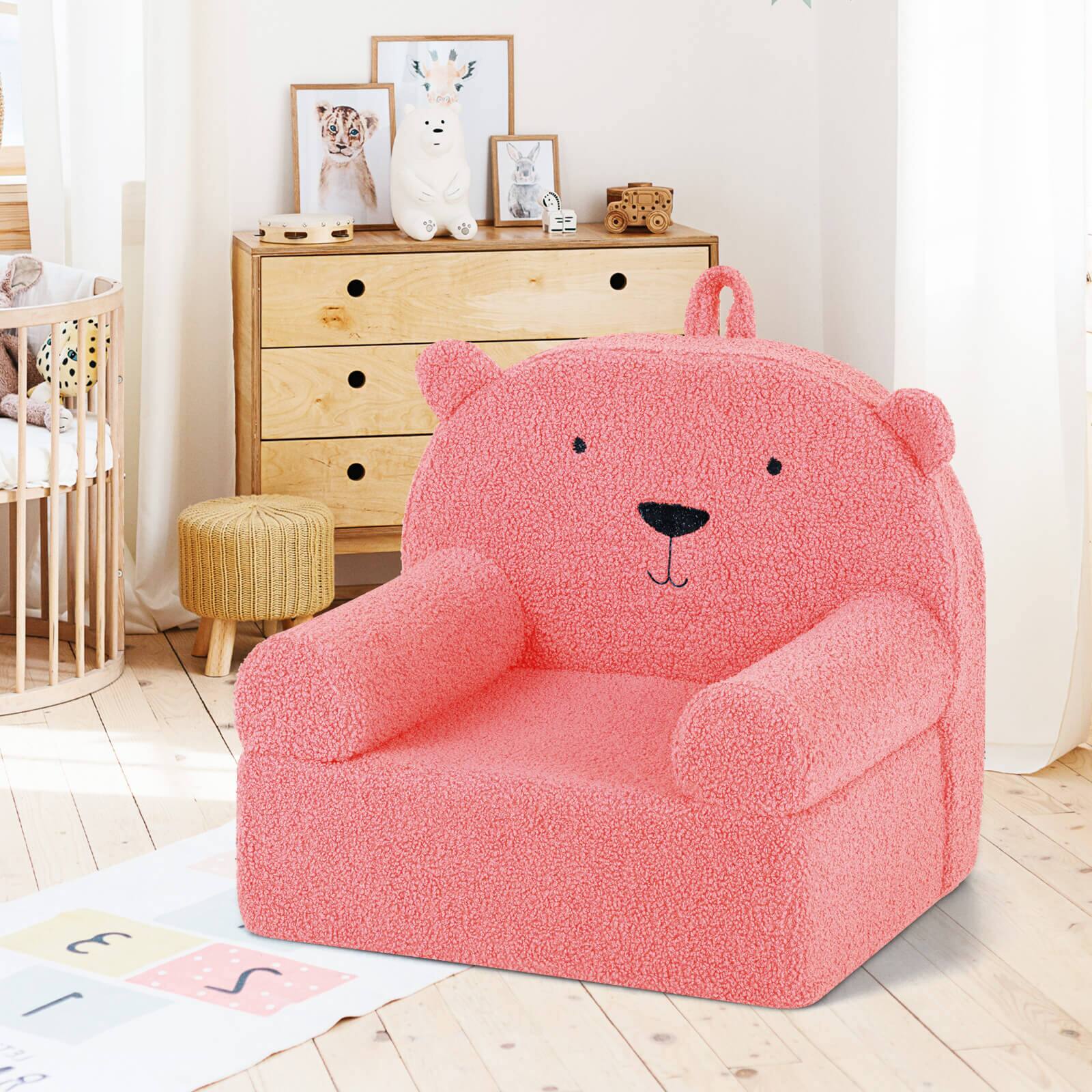 Alt View 1. Costway - Costway Kids Bear Sofa Toddler Foam Couch with Soft Fleece Fabric Cover - Pink.