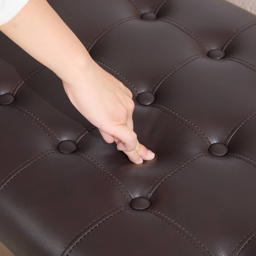 Alt View 7. Ropilly - Ropilly 66 Inch Upholstered End of Bed Bench, Faux Leather Tufted Entryway Shoe Bench with Headrest, Coffee - Coffee.