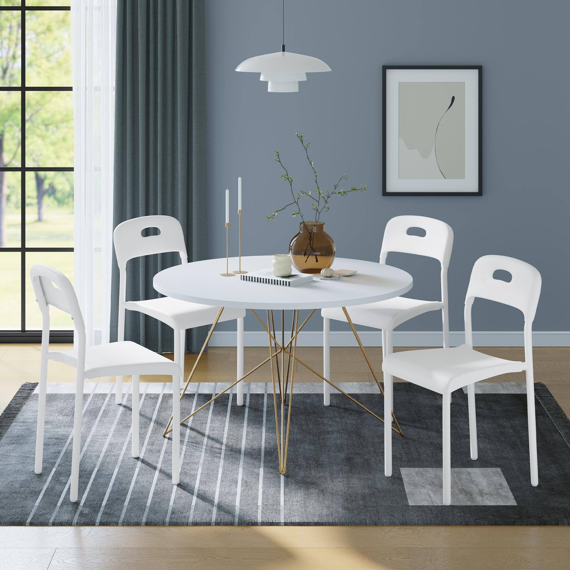Left. Homhougo - Dining Chairs Set of 4, Stackable Modern Kitchen Chairs, Plastic Dining Room Chair with Metal Legs - White.
