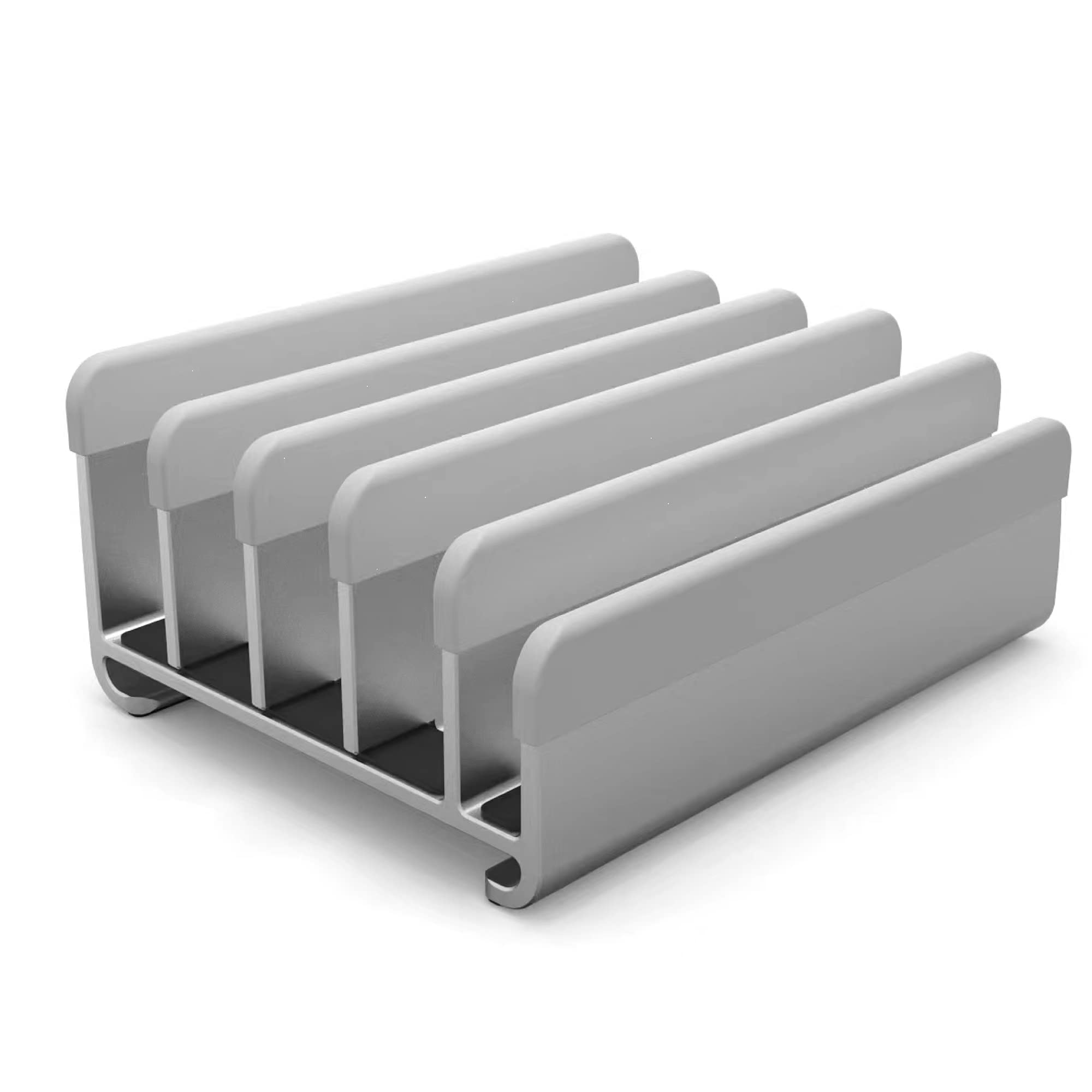 Front. HongFei - 5-Slot Vertical Laptop Stand - Aluminum Stand for Desk - Holder with Adjustable Width for Laptops up to 17.3 - Grey.