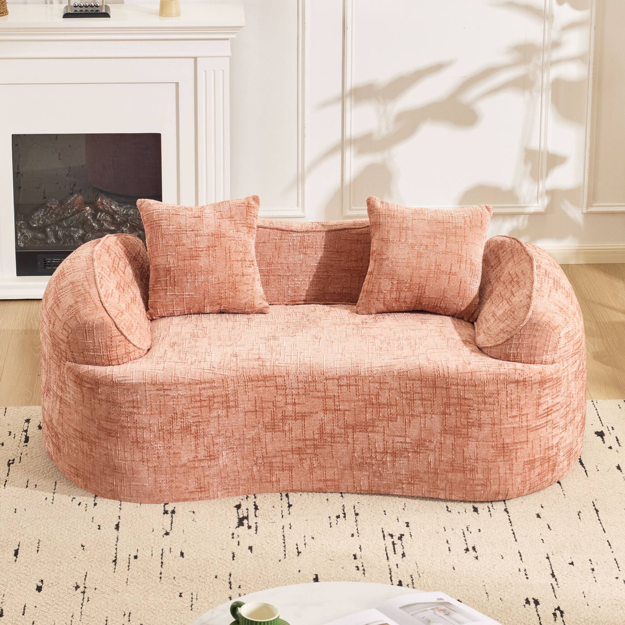 Alt View 4. GOODSILO - Curved Two-Person Compression Sofa with Pillows for Small Spaces - Pink.