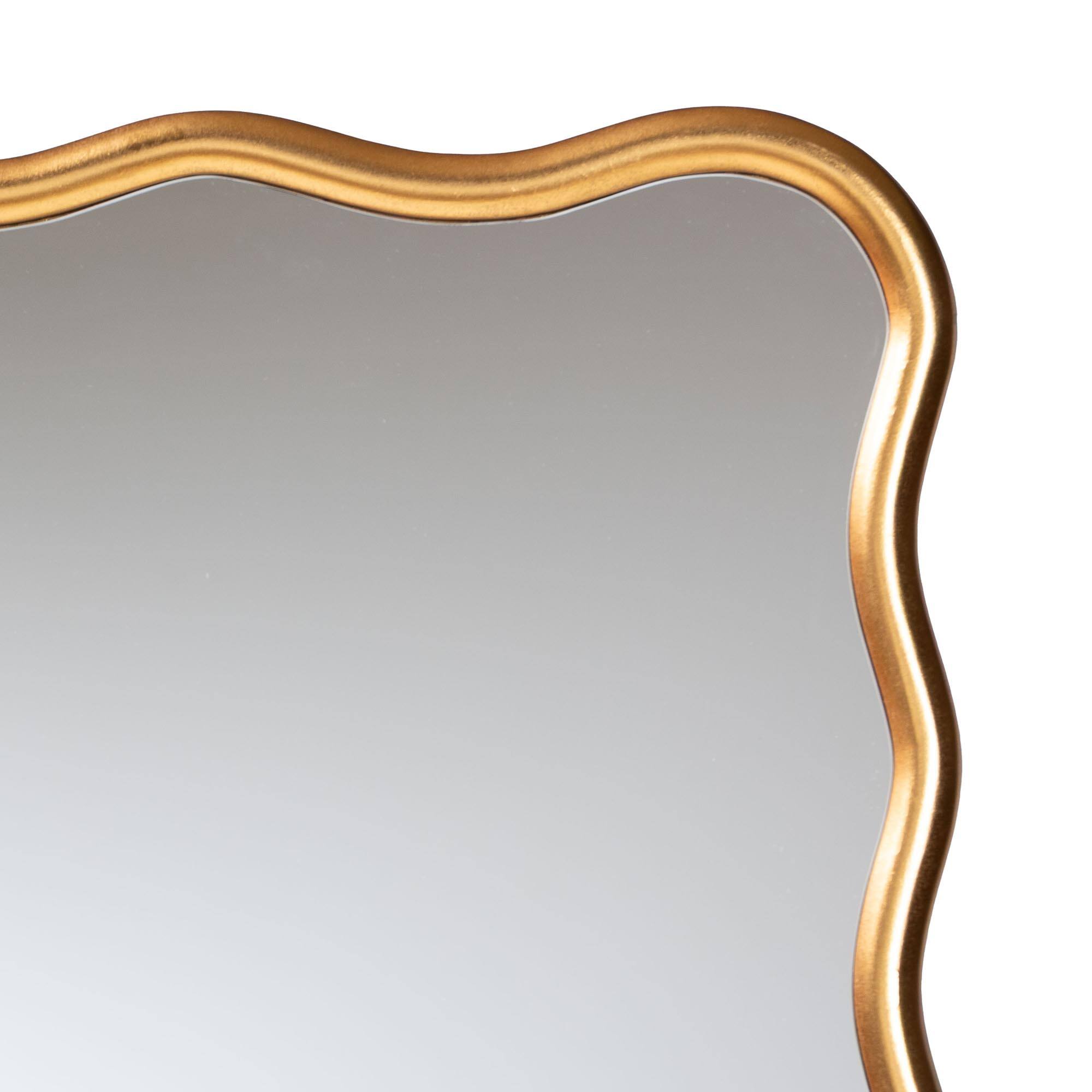 Left. Baxton Studio - Cassara Gold Scalloped Rectangular Wall Mirror - Stylish Curved Edge Decorative Wall Accent - Antique Goldleaf.