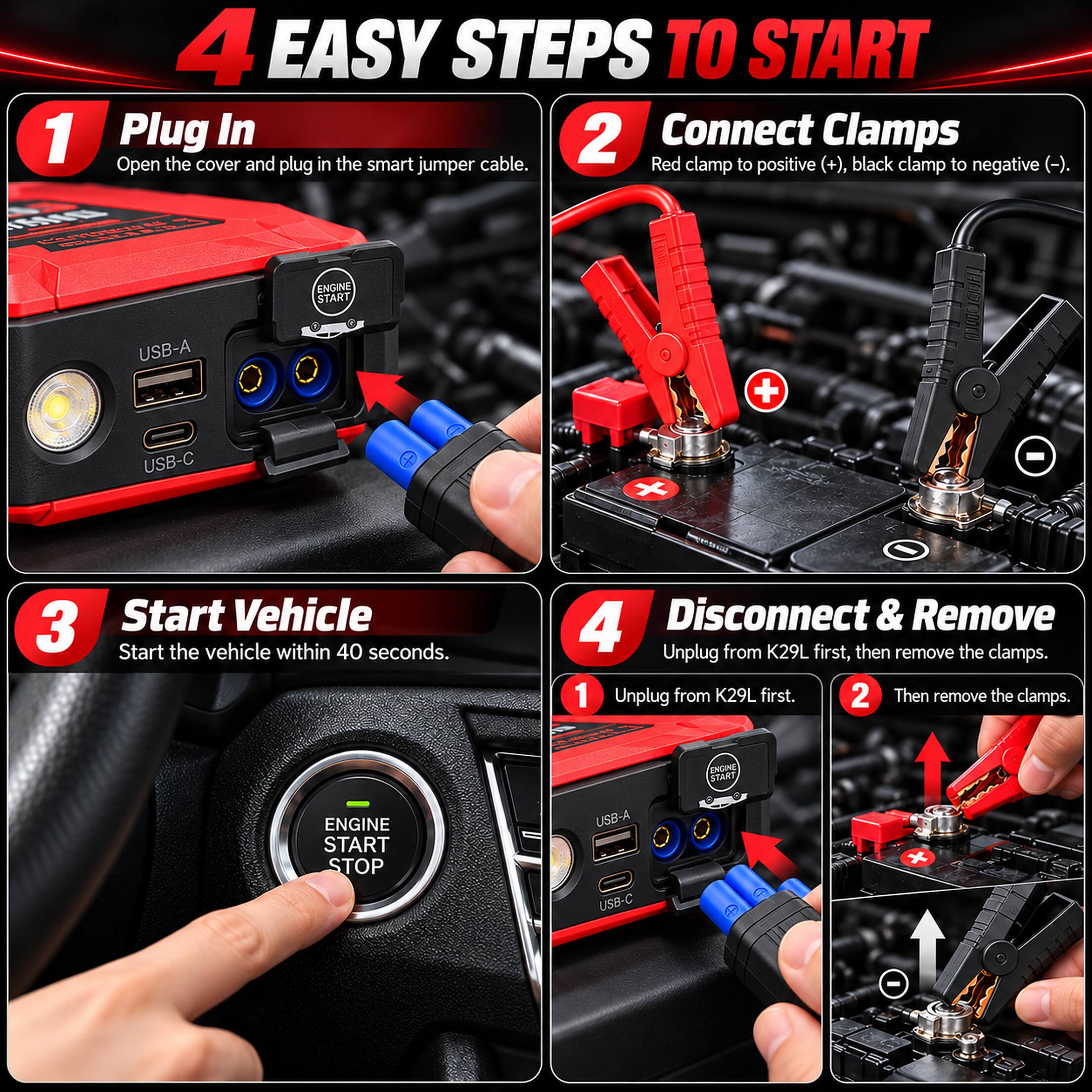 AMUMU 3 in 1 Portable Lithium Car Jump Starter 44.4Wh 12V Battery ...