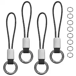 Unique Bargains - 4pcs Car Keychain Finger Ring, Leather Keyring Short Zinc Alloy Lanyard with Metal Ring Key Fob for Keys Bag - Black