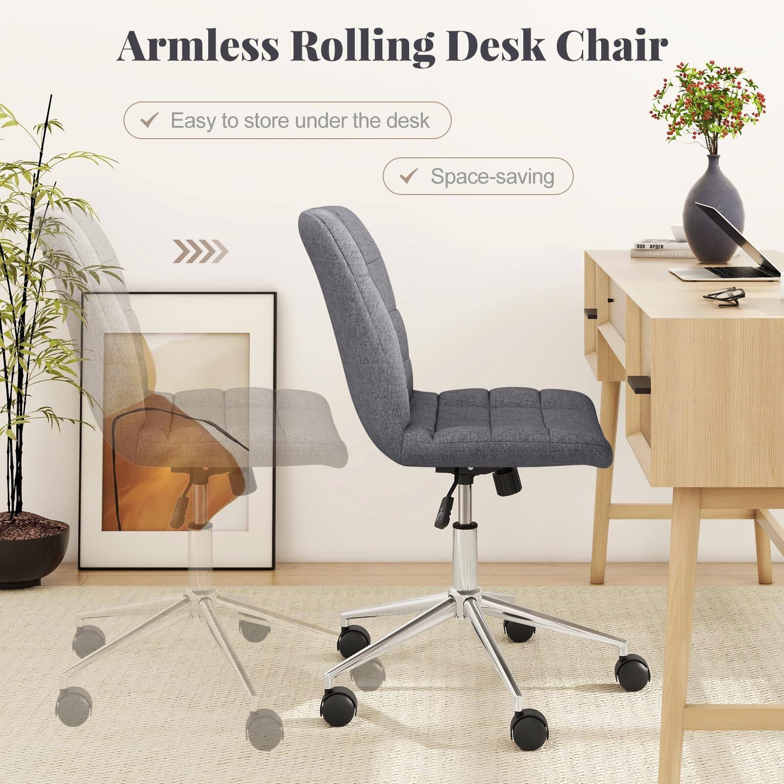 Armless Rolling Desk Chair: Easy to store under the desk, Space-saving.