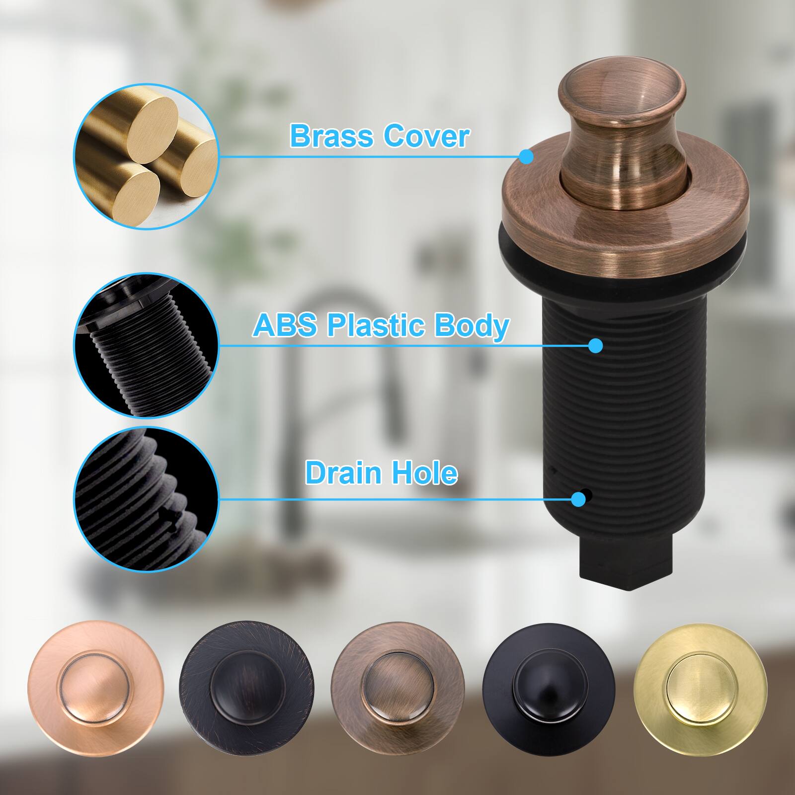 Brass Cover  
ABS Plastic Body  
Drain Hole