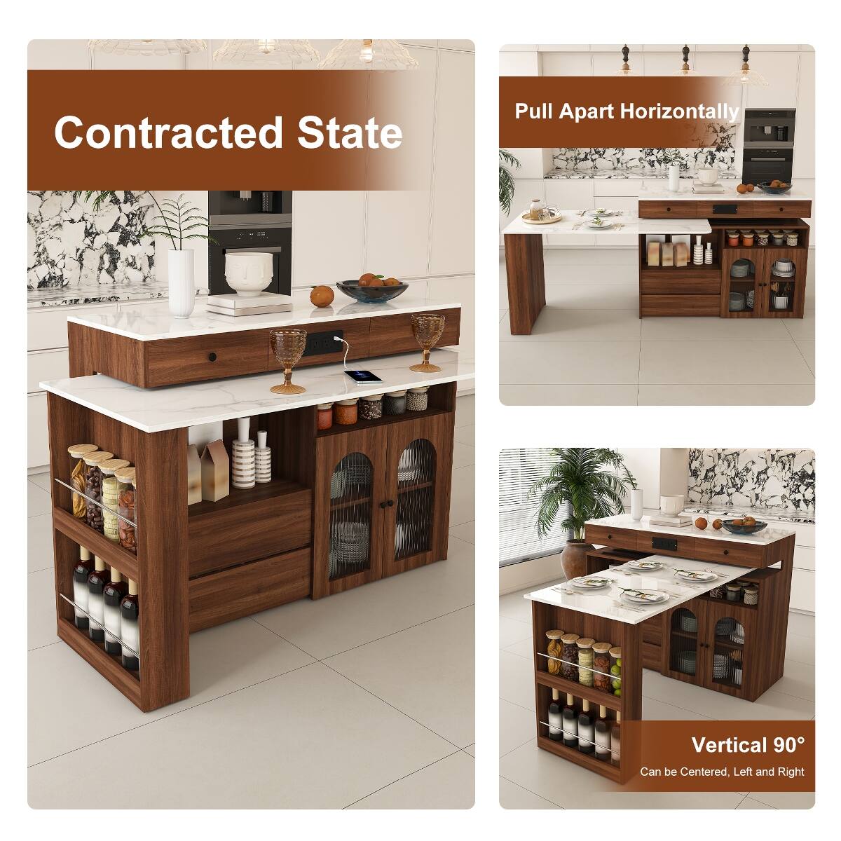 Contracted State  
Pull Apart Horizontally  
Vertical 90°  
Can be Centered, Left and Right
