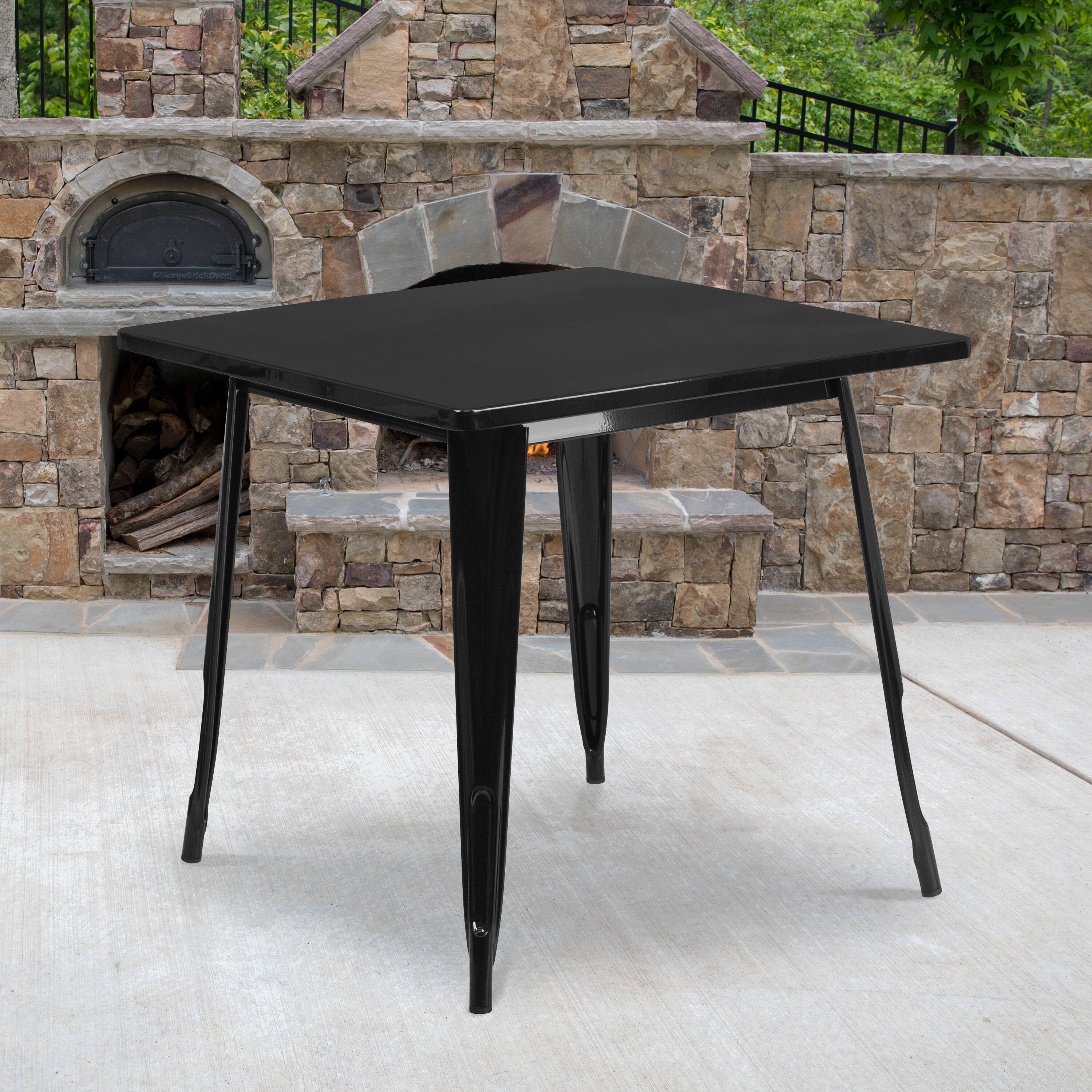 Angle. Flash Furniture - Felix Commercial Grade 31.5" Square Black Metal Indoor-Outdoor Table - Black.