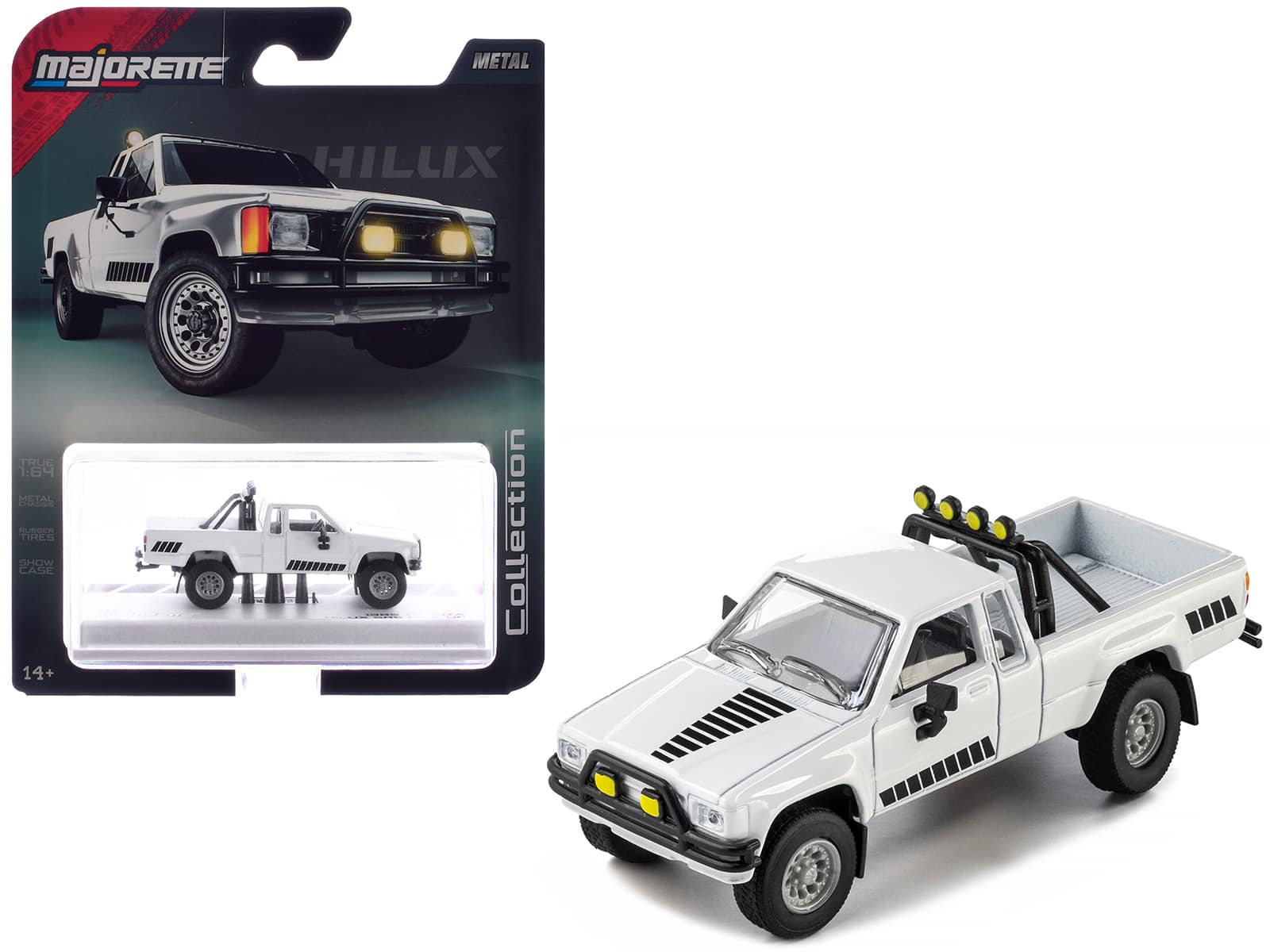 "1985 Toyota Hilux SR5 Pickup Truck White with Black Graphics ""Collection"" Series 1/64 Diecast Model Car by Majorette" price history on PriceWatchPro