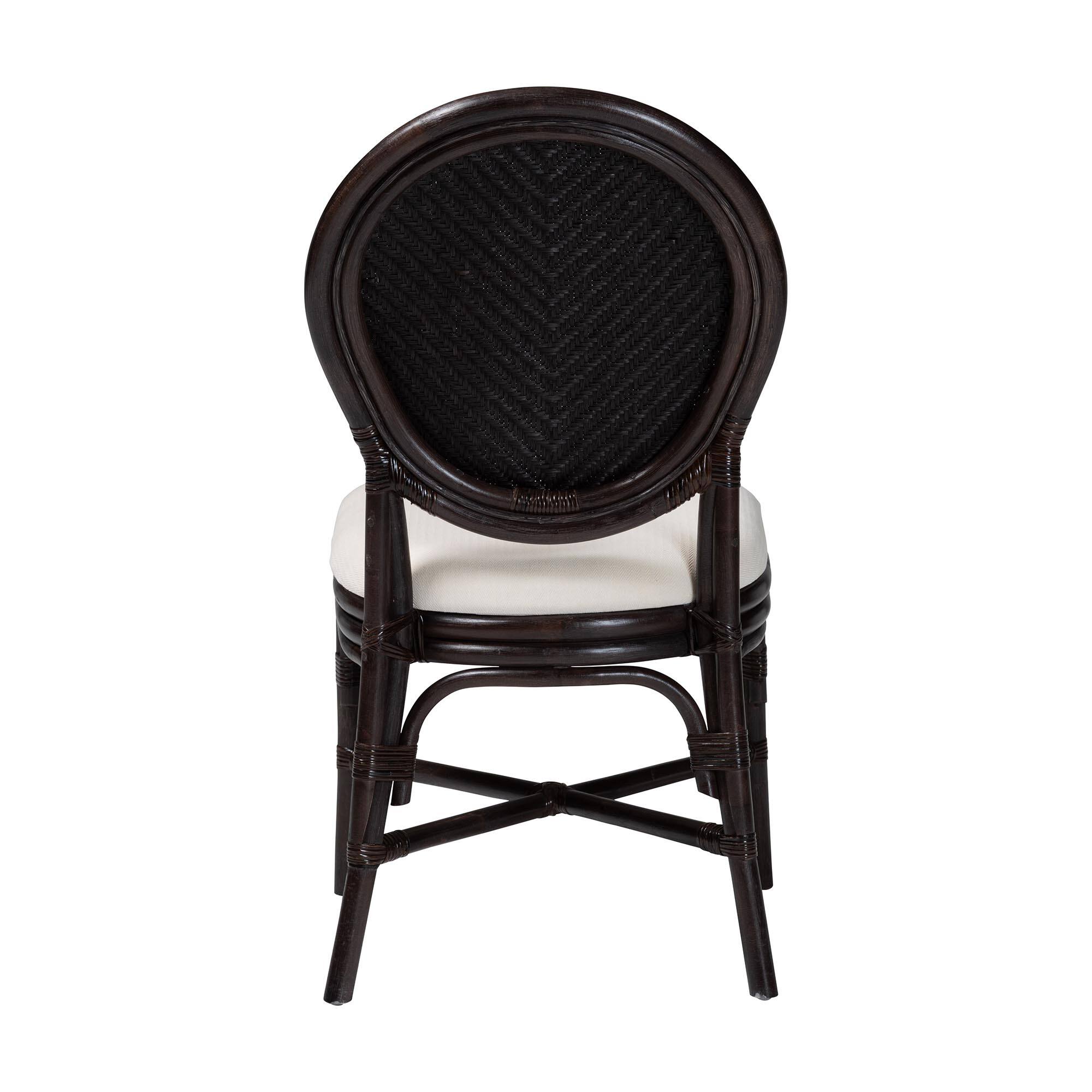 Back. bali & pari - Elmer Natural Rattan Dining Chair - Handwoven Wicker Accent Chair with Cushioned seat for Kitchen or Dining Room - Espresso/White.