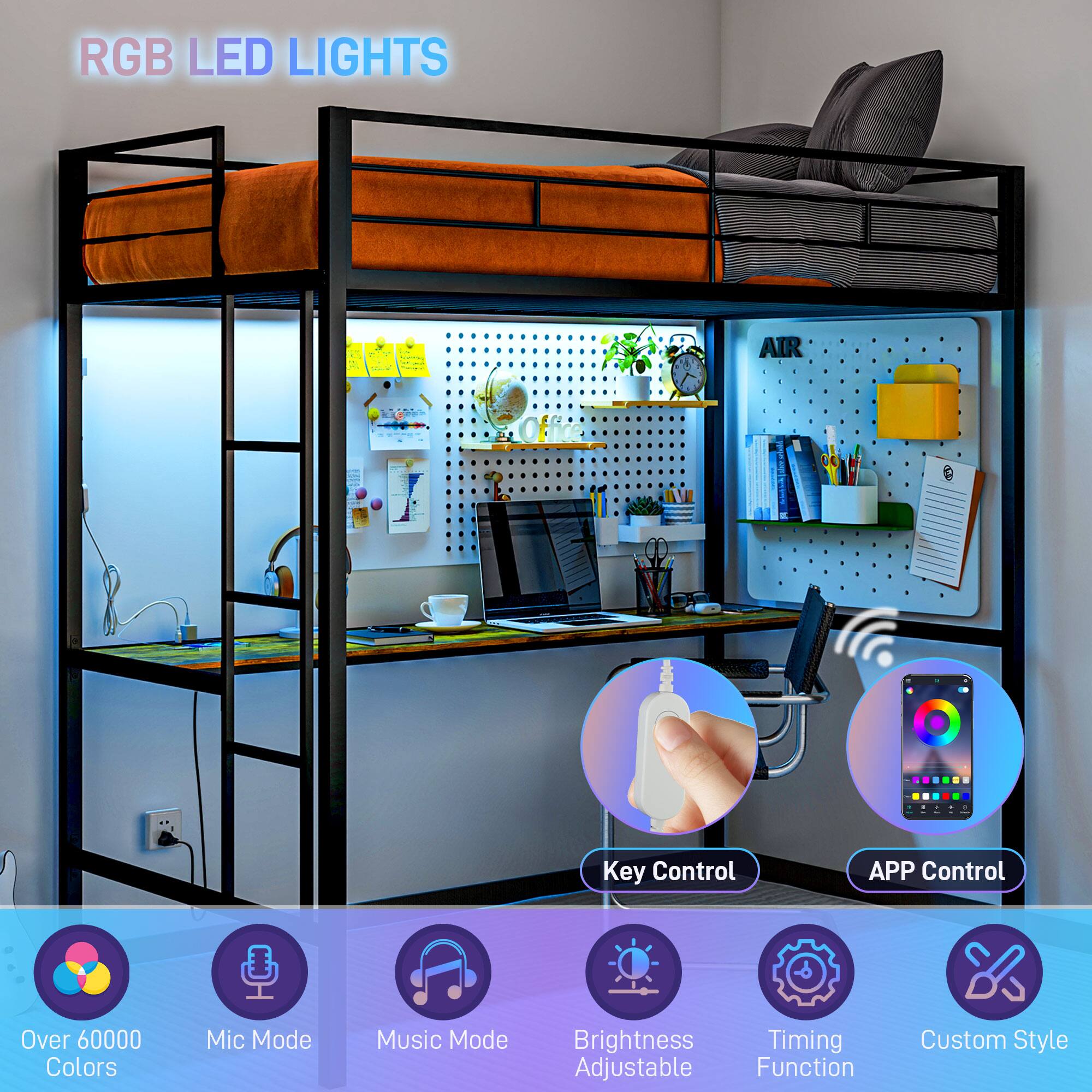 RGB LED LIGHTS

- Over 60000 Colors
- Mic Mode
- Music Mode
- Brightness Adjustable
- Timing Function
- Custom Style
- Key Control
- APP Control