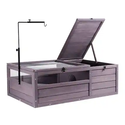 Front. VEVOR - Tortoise Habitat, Wooden Tortoise House Indoor & Outdoor, Tortoise Enclosure with Adjustable Lamp Holder.