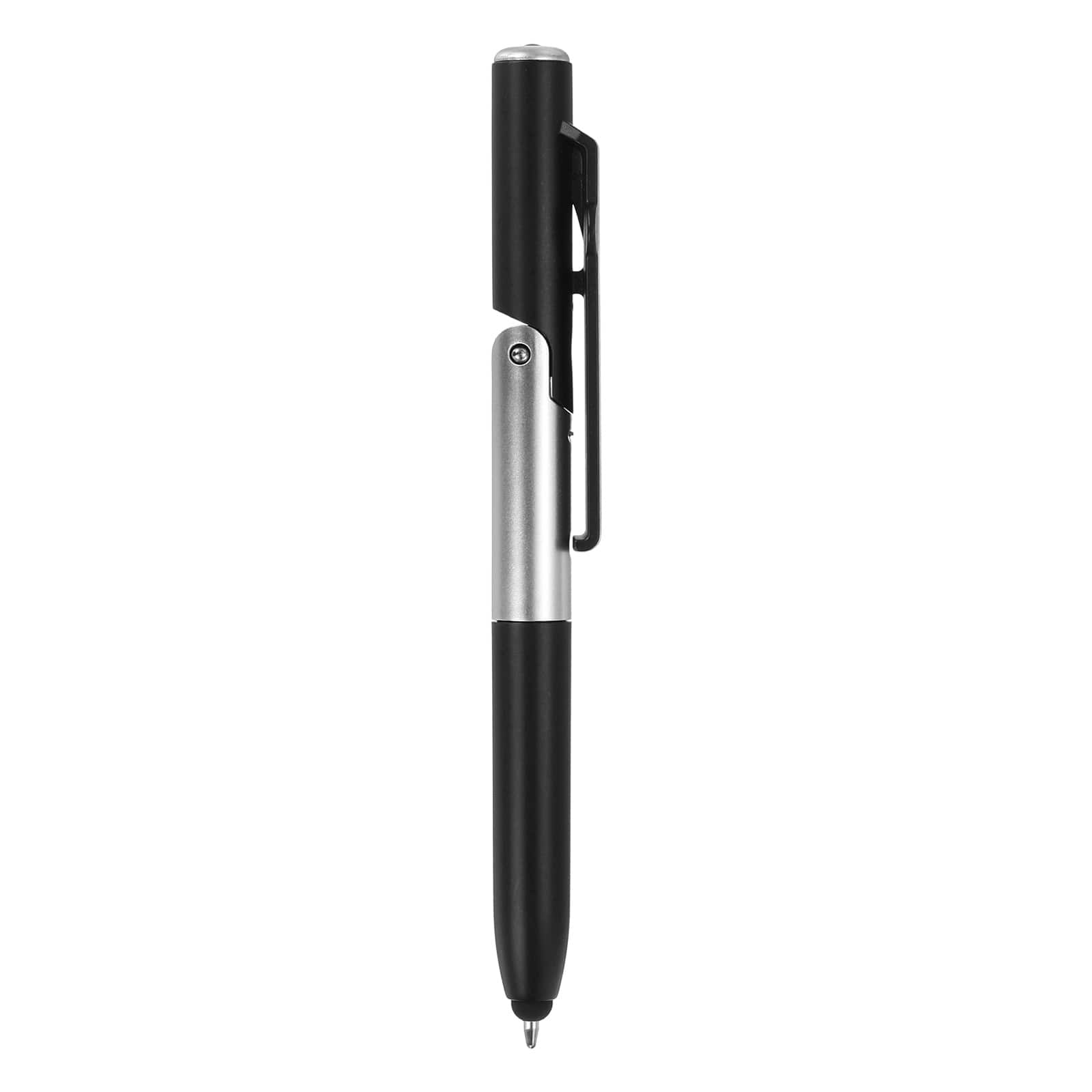 Unique Bargains - Multifunction Stylus Pen Capacitive Touch Screen Ballpoint Pens with LED Light, Foldable Phone Holder Stand - Black