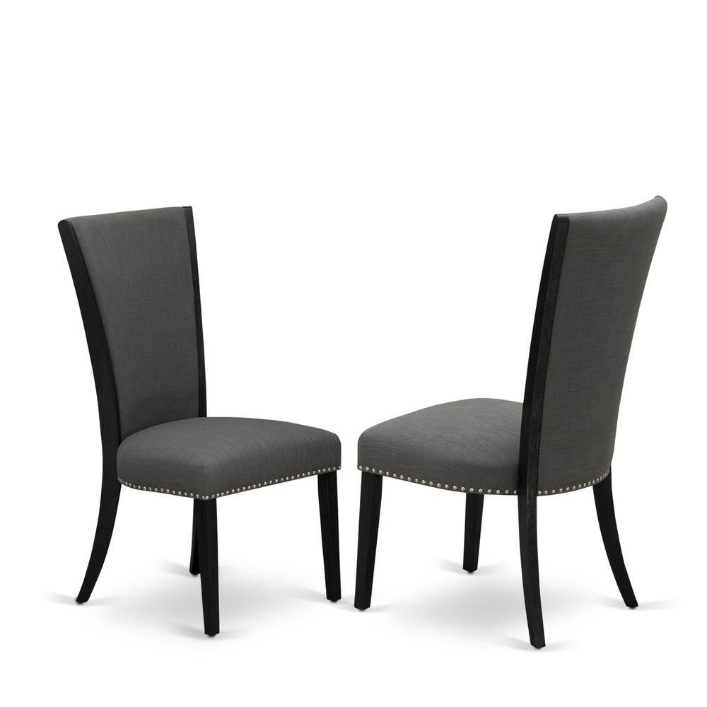 Front. East West Furniture - Set of 2 - Dining Room Chairs- Wooden Chair Includes Black Wooden Structure with Dark Gotham Grey Linen Fabric Seat - Black.