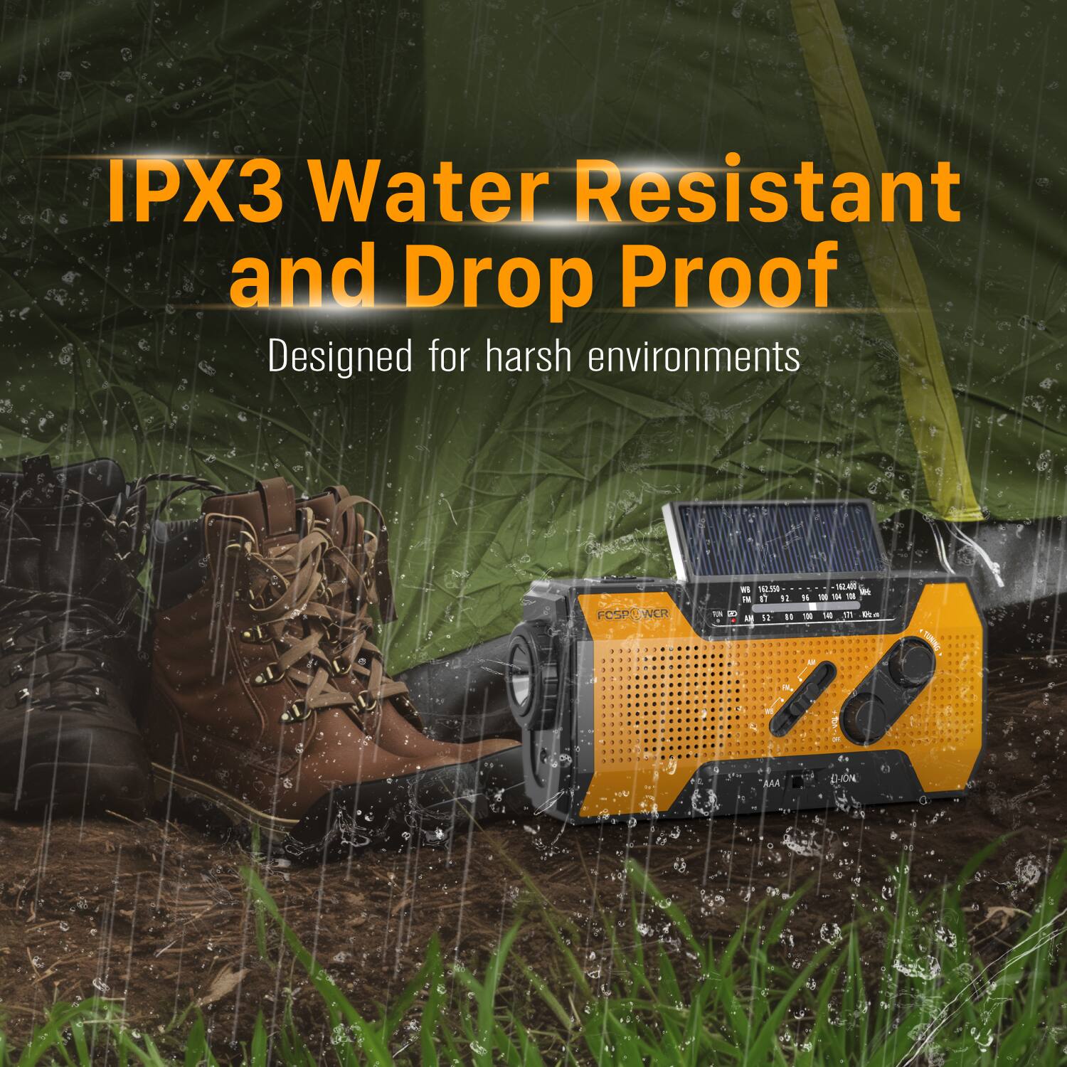 IPX3 Water Resistant and Drop Proof  
Designed for harsh environments