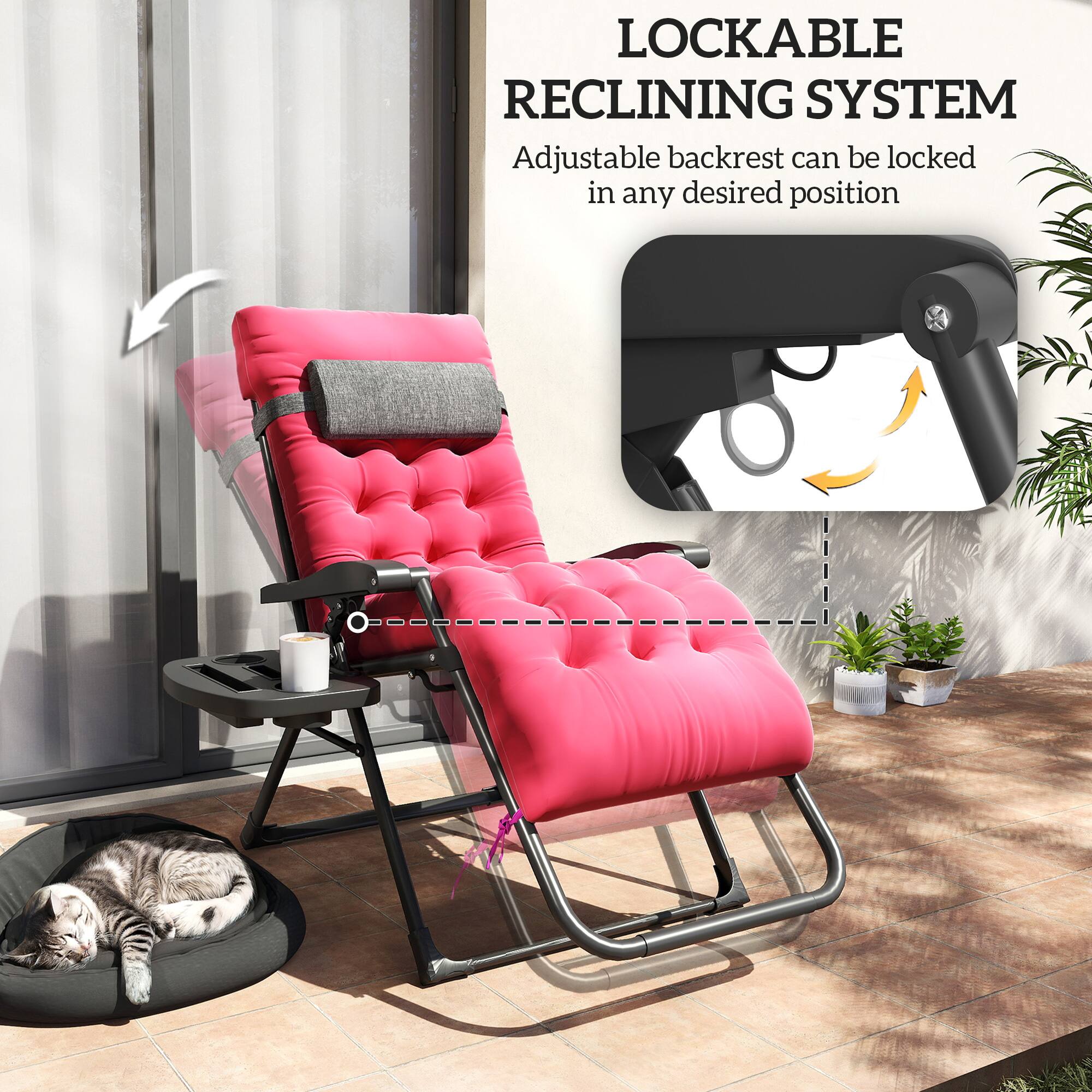 LOCKABLE RECLINING SYSTEM Adjustable backrest can be locked in any desired position