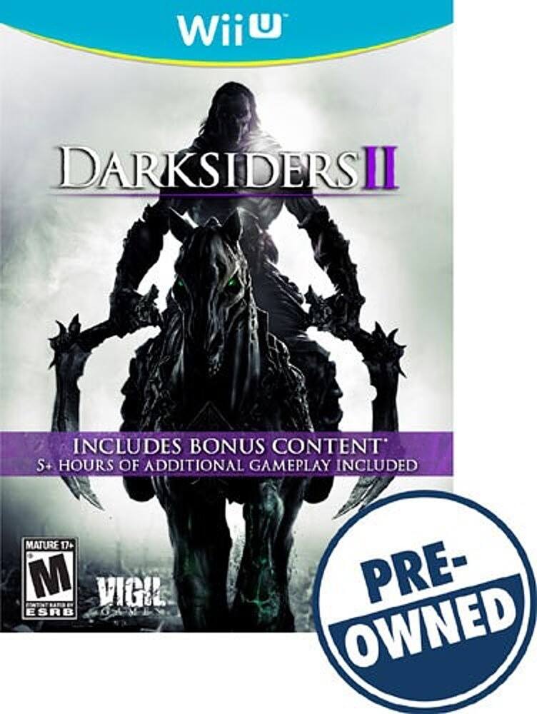 Wii U Darksiders II includes bonus content and 5 hours of additional gameplay. It is rated Mature 17+ by the ESRB. The game is pre-owned.