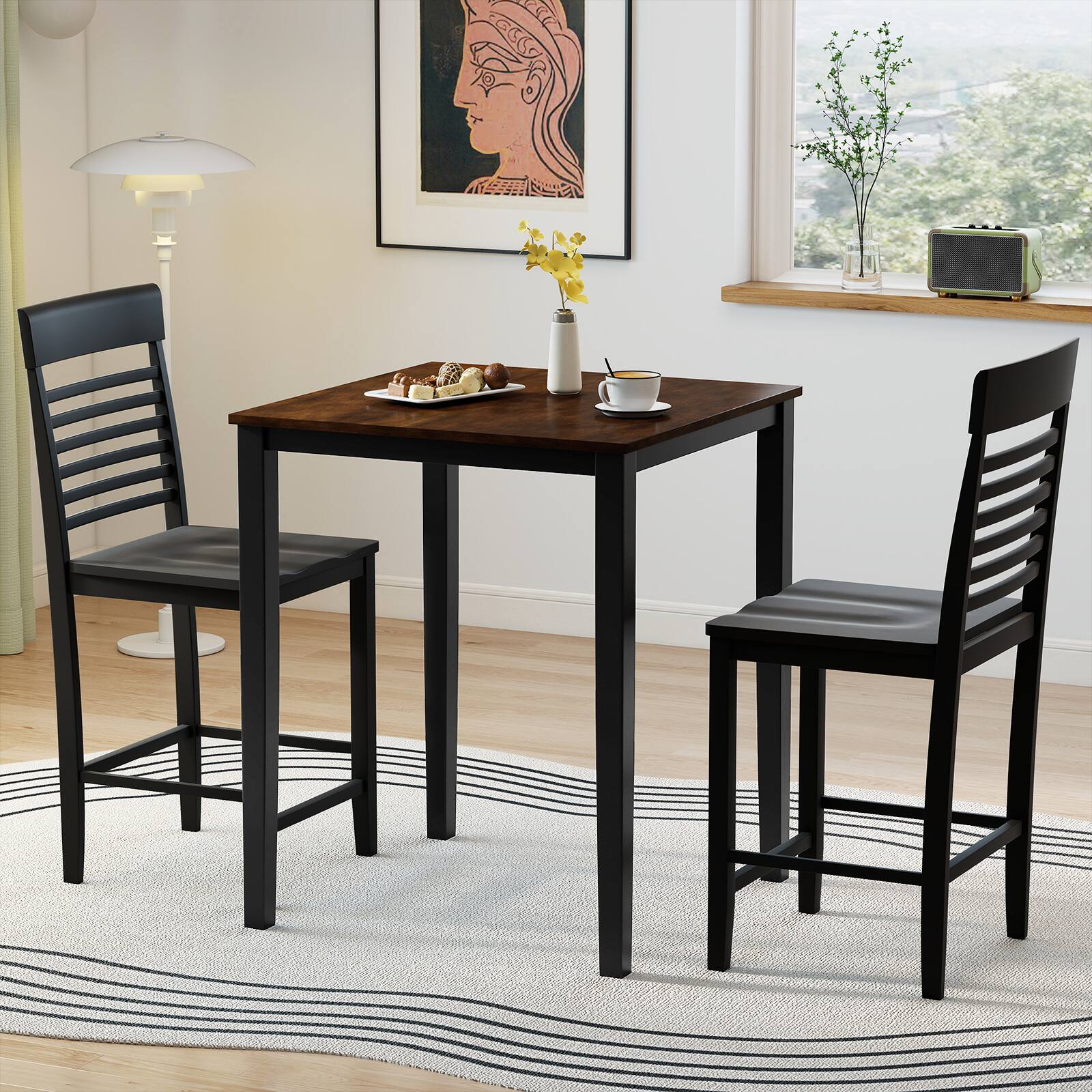 Alt View 3. Gymax - Gymax 5 PCS Counter-Height Dining Table Set for 4 Square Kitchen Table & 4 Bar Chairs - Black.