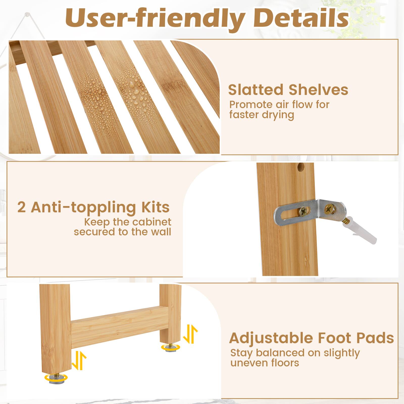 Alt View 7. Gymax - Gymax Bamboo over the Toilet Storage Shelf w/3-tier Open Shelf Adjustable Shelves - Yellow.